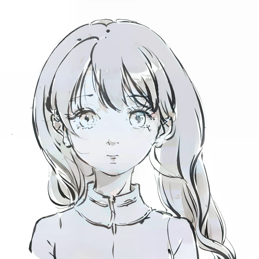 a drawing of a girl with long hair and a ponytail, flat anime style shading, thick lineart, Simple lines of art, anime shading), clean anime outlines, clean lineart, linear art, anime shading, thick black lineart, perfect lineart, variable lineart, anime moe art style, simple shading, heavy shading, bold lineart, no shade