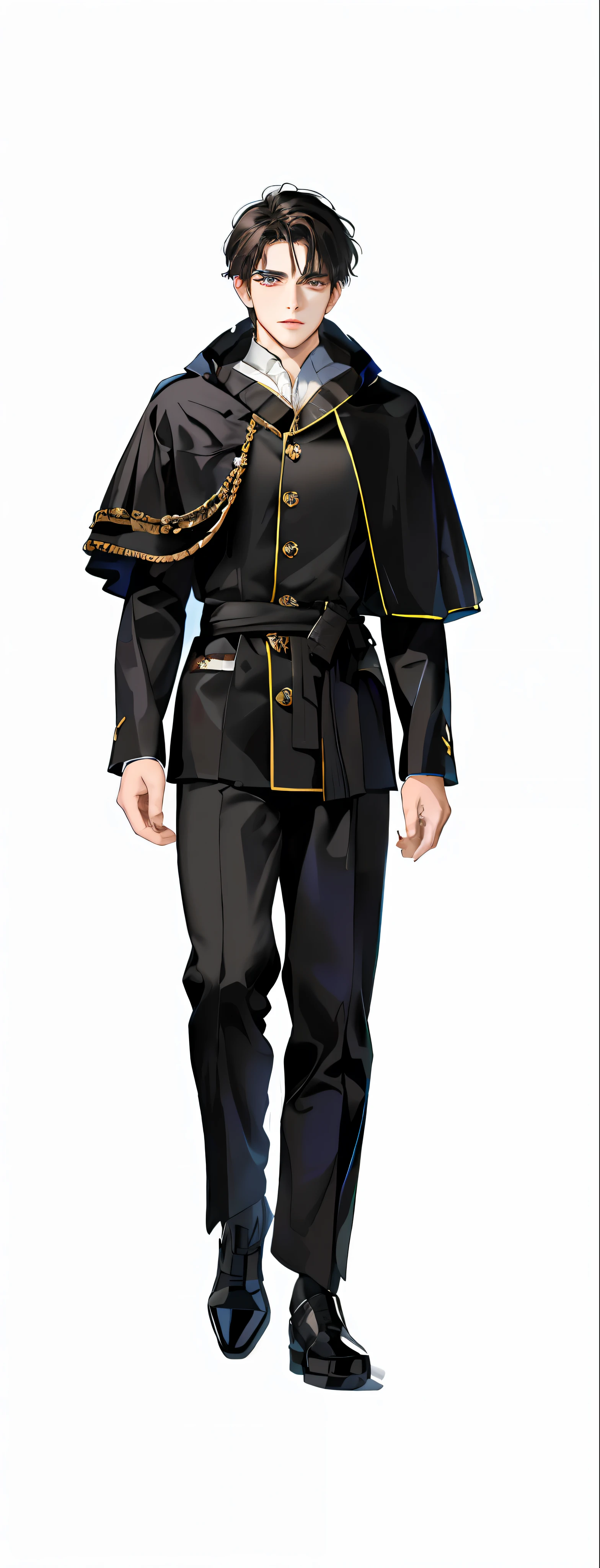 HighestQuali，tmasterpiece，A high resolution，Brunette male，short detailed hair，1 man，Close-up of a man in a black suit and hat, gilded black uniform, wearing a black noble suit, royal attire akira, xix century military outfit, noble elf male in black robes