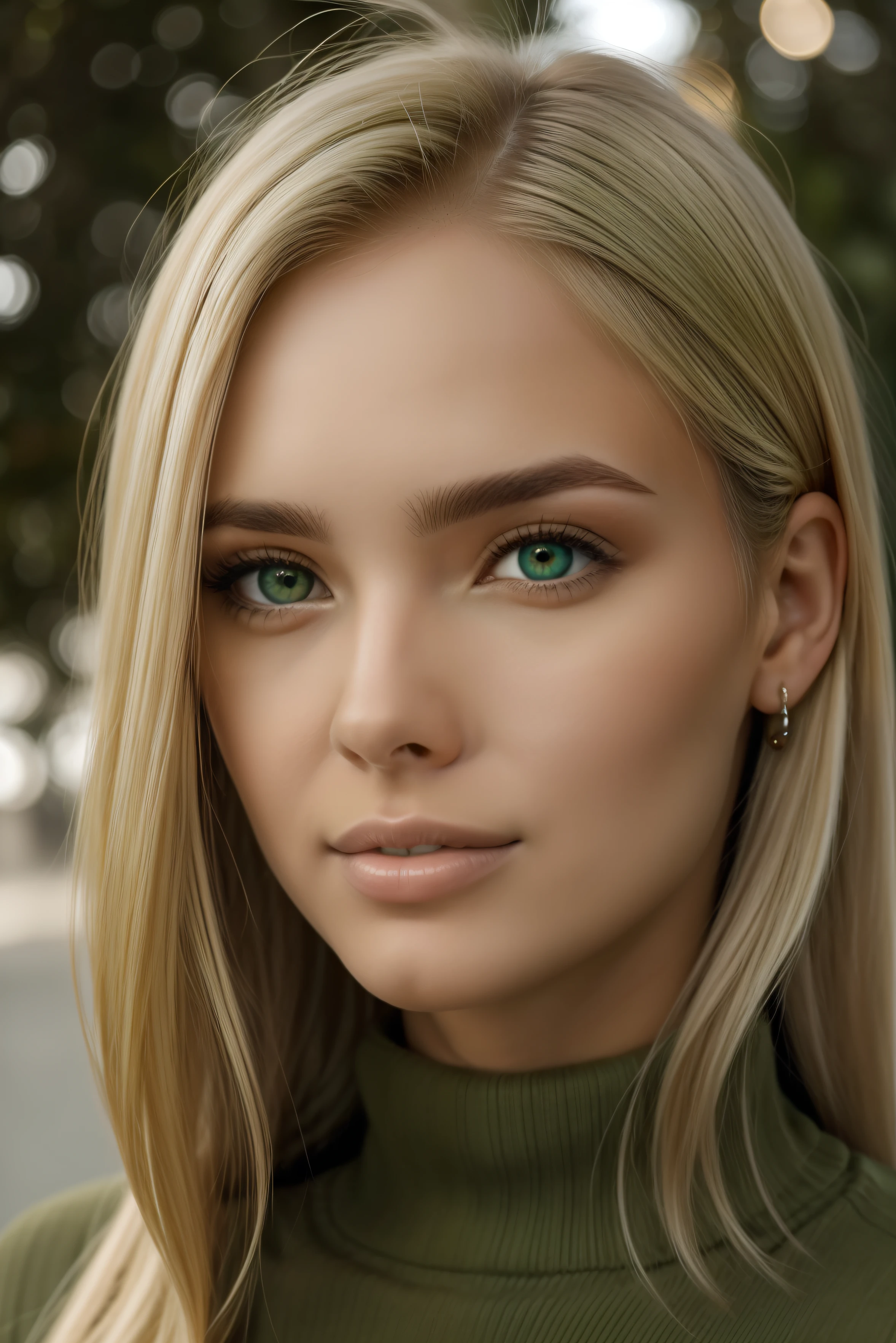 a close up of a woman with long hair and a sweater, flawless olive skin, lindo rosto latino, lindo rosto atraente, rosto bonito atraente, rosto feminino atraente!!!, rosto e olhos perfeitos, rosto extremamente bonito, belos olhos e rosto, rosto bonito feminino, olhos verdes claros, mel - olhos coloridos, olhos e rosto sedutores, olhos verdes claros, Olhos verdes bonitos, cabelo loiro, cabelo loiro platinado