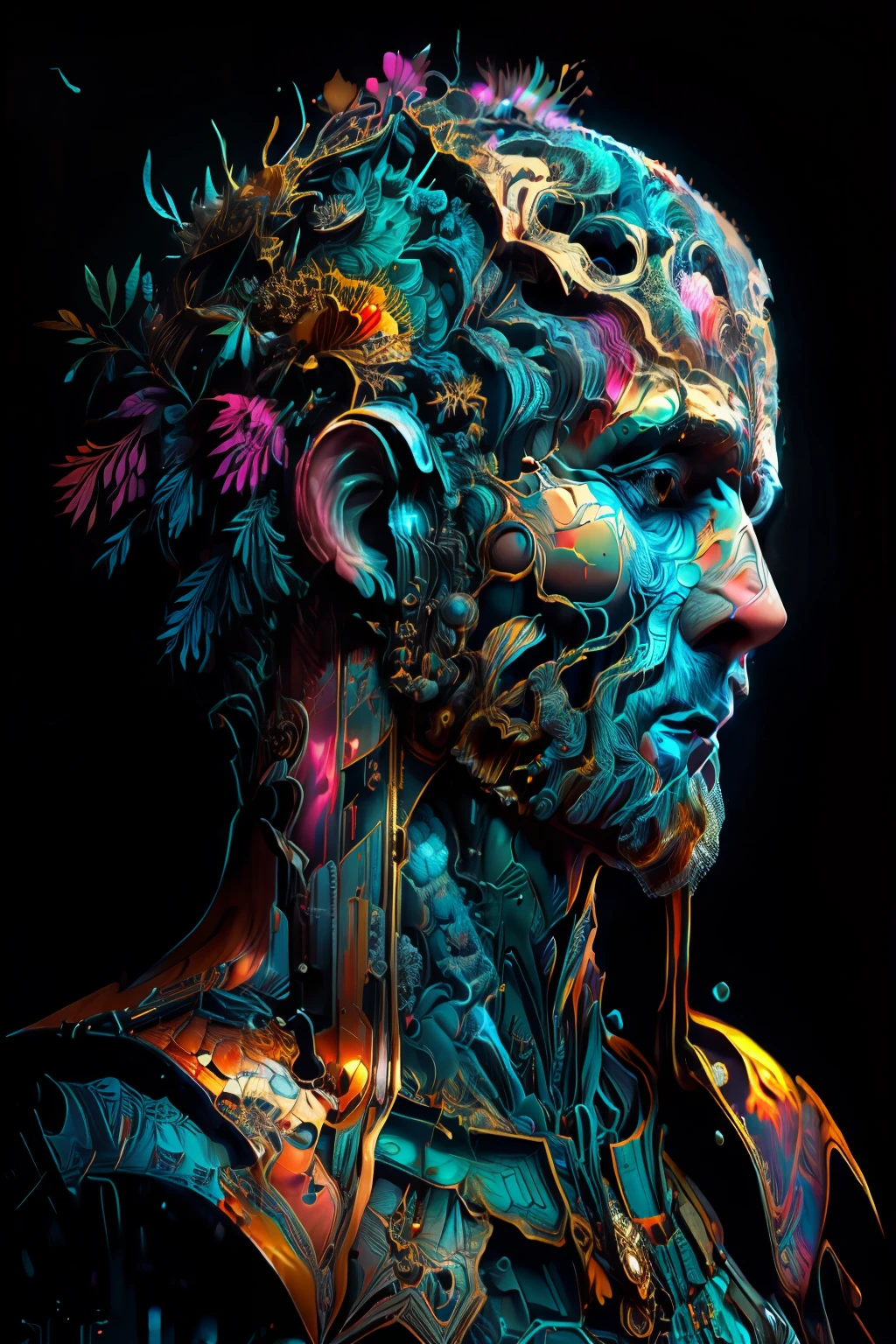 (temperatura absoluta cero grados Kelvin ),Arte de Alberto Severo, salpicaduras y gotas congeladas multicolores, dream, Pintura digital surrealista , brillos tornasolados, efectos 3D, Ultra HD, obra de arte magistral ,cinematic lighting,16k
