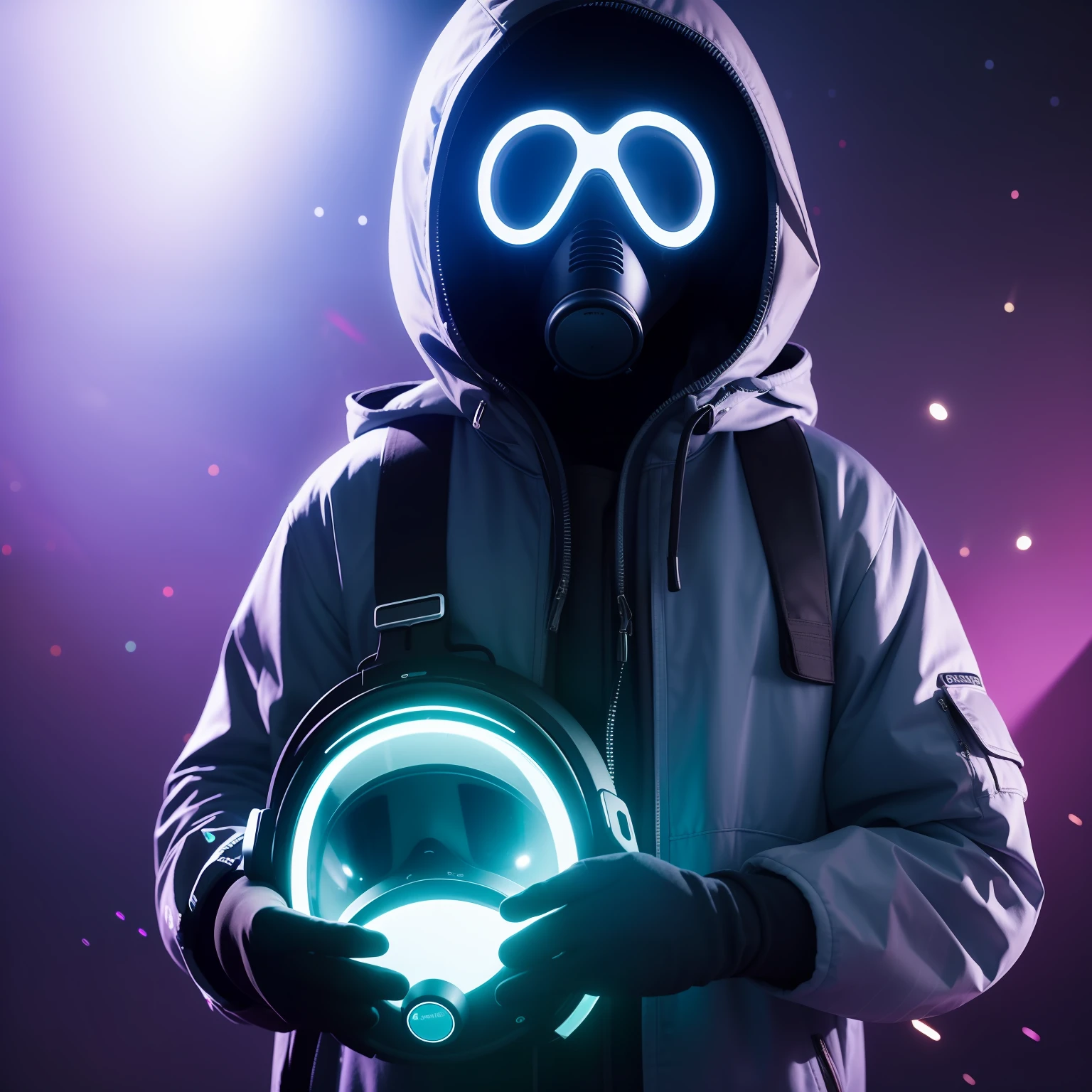 Music　The End of the Universe　Man in a hood　Wearing a full-fledged gas mask　neons