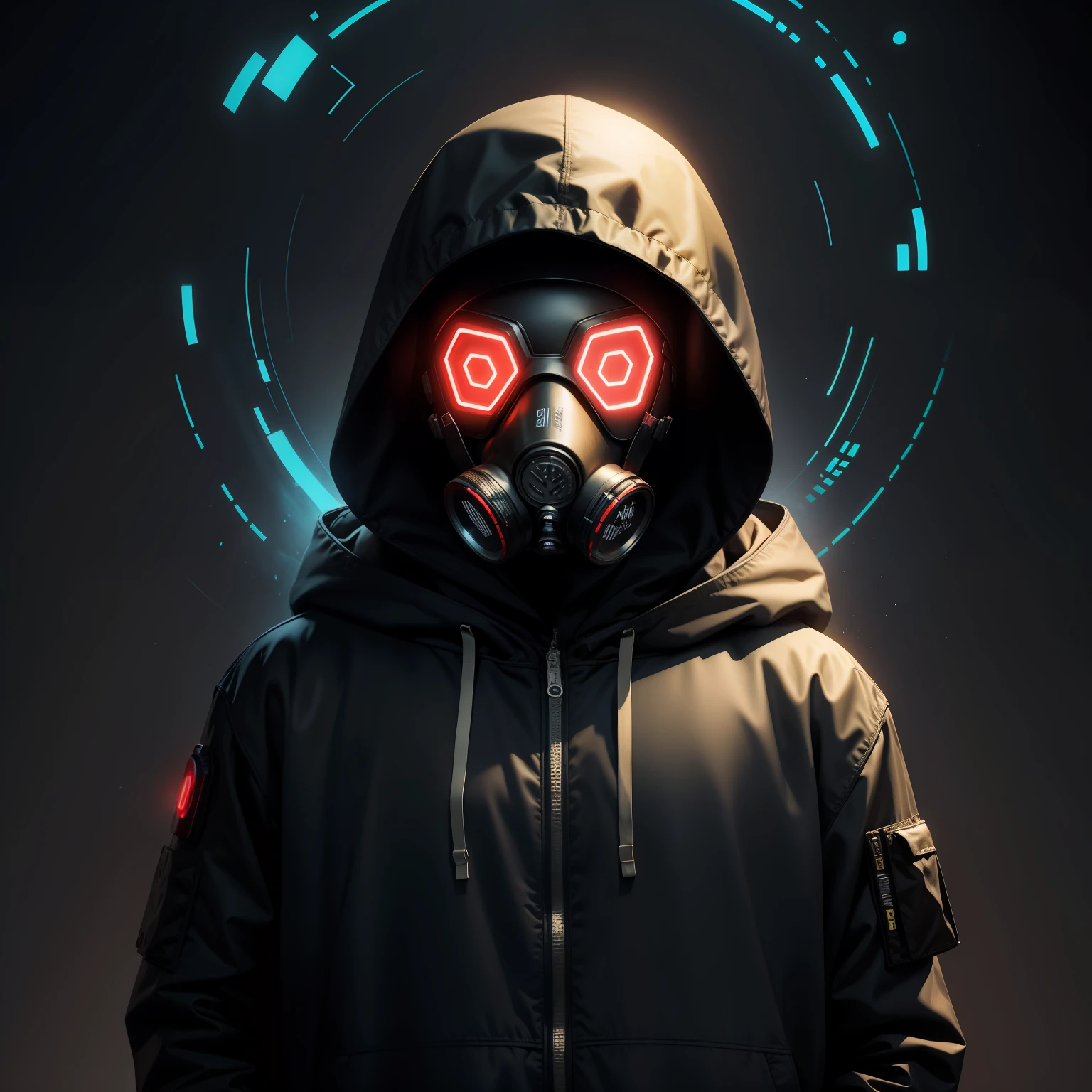 Music The End of the Universe Man in a hood Wearing a full-scale gas mask neons