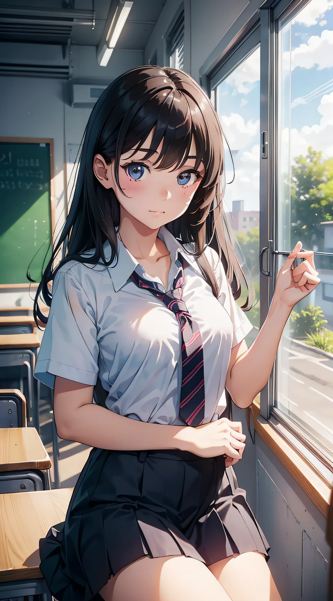 A female high school student,at class room,Learn,earnest,high qulity,high detal,High picture quality,portraitures