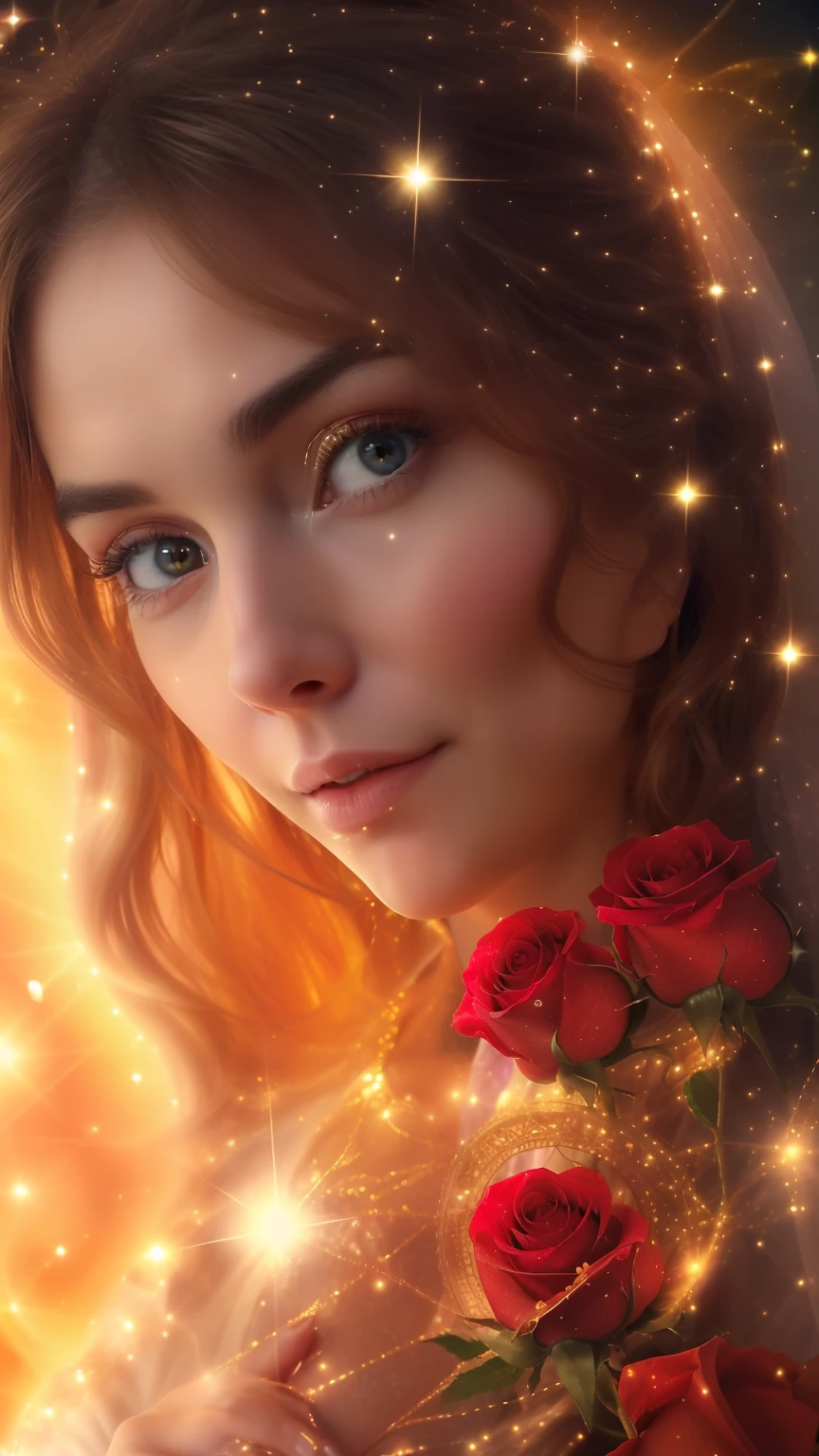 (((Holy VIRGIN MARY MYSTICAL ROSE. 19 years old))) ((( Con una cara seria y piadosa. Con una mirada dulce y tierna))) (obra maestra, calidad superior, mejor calidad, arte oficial, beautiful and aesthetic: 1.2), (1girl), extremadamente detallado, (Arte fractal: 1.3), colorido, highest detailed, Cara perfecta, parte superior del cuerpo, HDR, (orando: 1.3), (golden lines of white coat: 1.2), galaxia, (rayas de luz), eye-catching visuals, (dynamic stripes, senderos luminosos: 1.2), colores vibrantes,