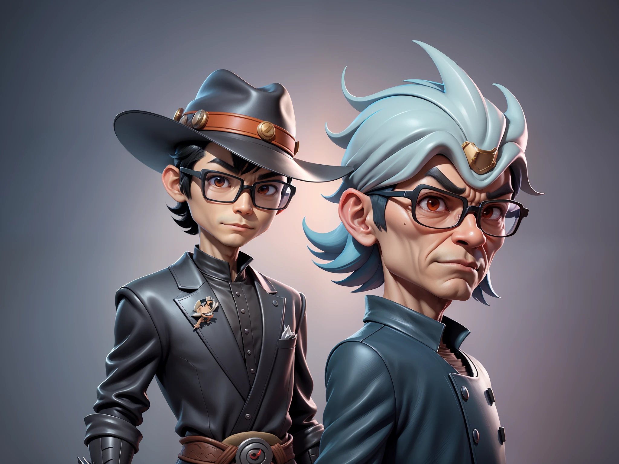 Young man with oriental face in leather hat, dragon, formal suit, short black hair, silver glasses, digital painting, 3D character design by Mark Clairedon and Pixar and Hayao Miyazaki and Akira Toriyama, the illustration is a high-definition illustration in 4K resolution with very detailed facial features and cartoon-style visuals.