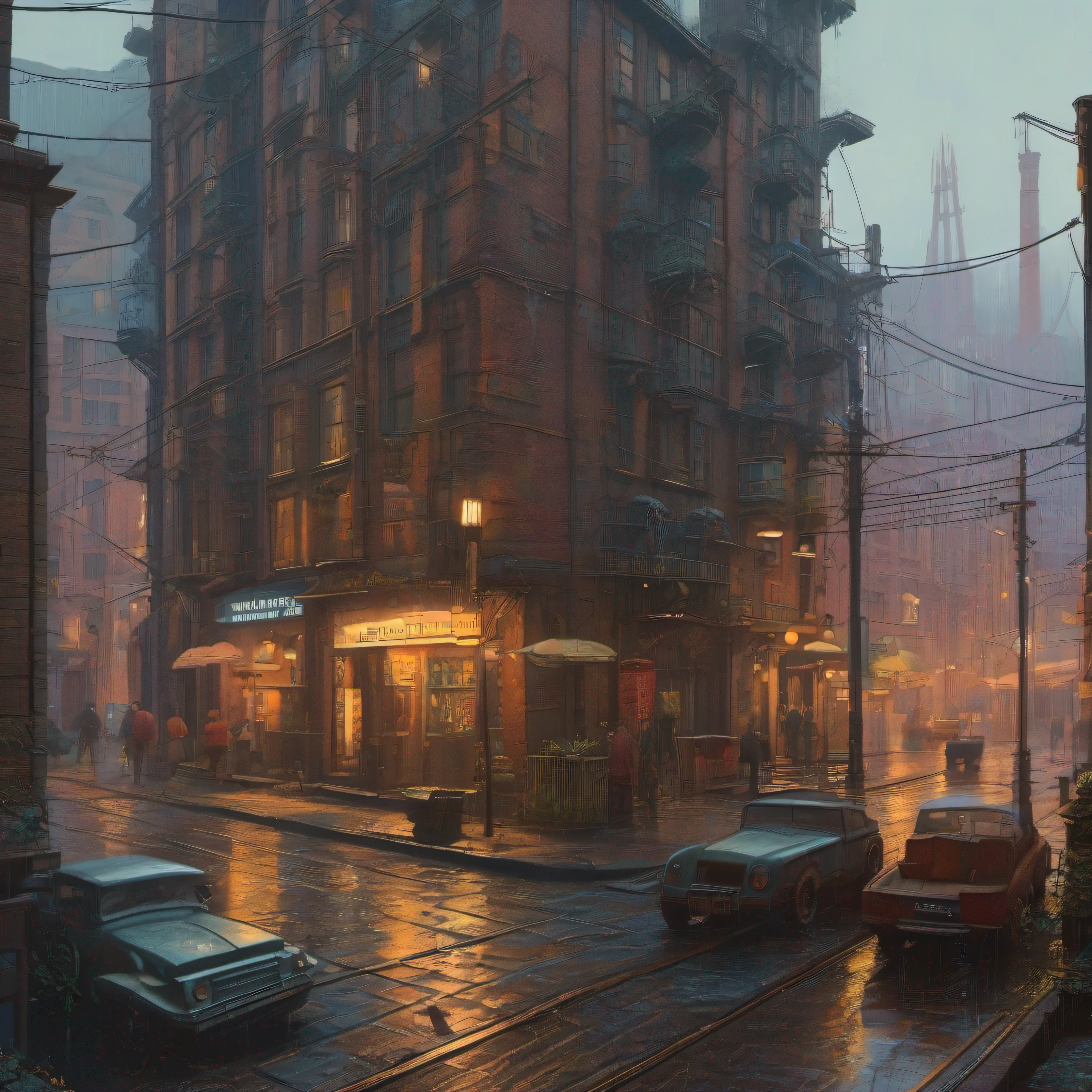 ((masterpiece)),((best quality)),((high detial)),((realistic,))
Industrial age city, deep canyons in the middle, architectural streets, bazaars, Bridges, rainy days, steampunk, European architecture, in the style of Simon Stalenhag