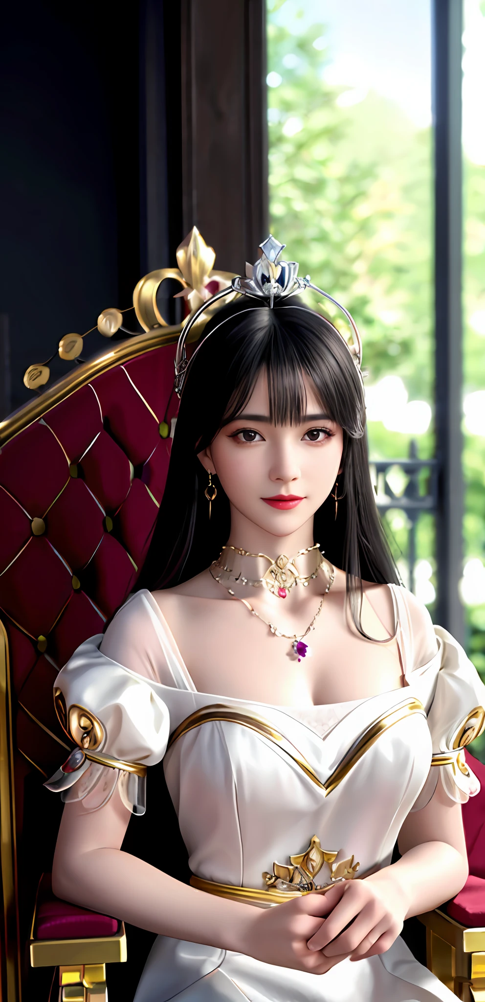 (realisticity: 1.2), best quality, 8K UHD, masterpiece, highres,cg,
1 super detailed girl, super detailed queen
, sitting on a super detailed royal throne, lud, xurious royal palace background, beautiful and detailed, super detailed long hair, wearing a beautiful and luxurious crown with diamonds and super detailed,
super detailed dress, Super detailed dress sleeves, super detailed beautiful earrings, Beautiful and beautiful necklace full of super detailed diamonds,
solo, jewelry, super detailed red and yellow dress, pretty face, beautiful, and super detailed,
, earrings, super detailed hairdo, splashing, the upper body is very super detailed, super detailed hair bun, super detailed black hair,
lighting,candid,Photograph,high resolution,4k,8k,Bokeh,