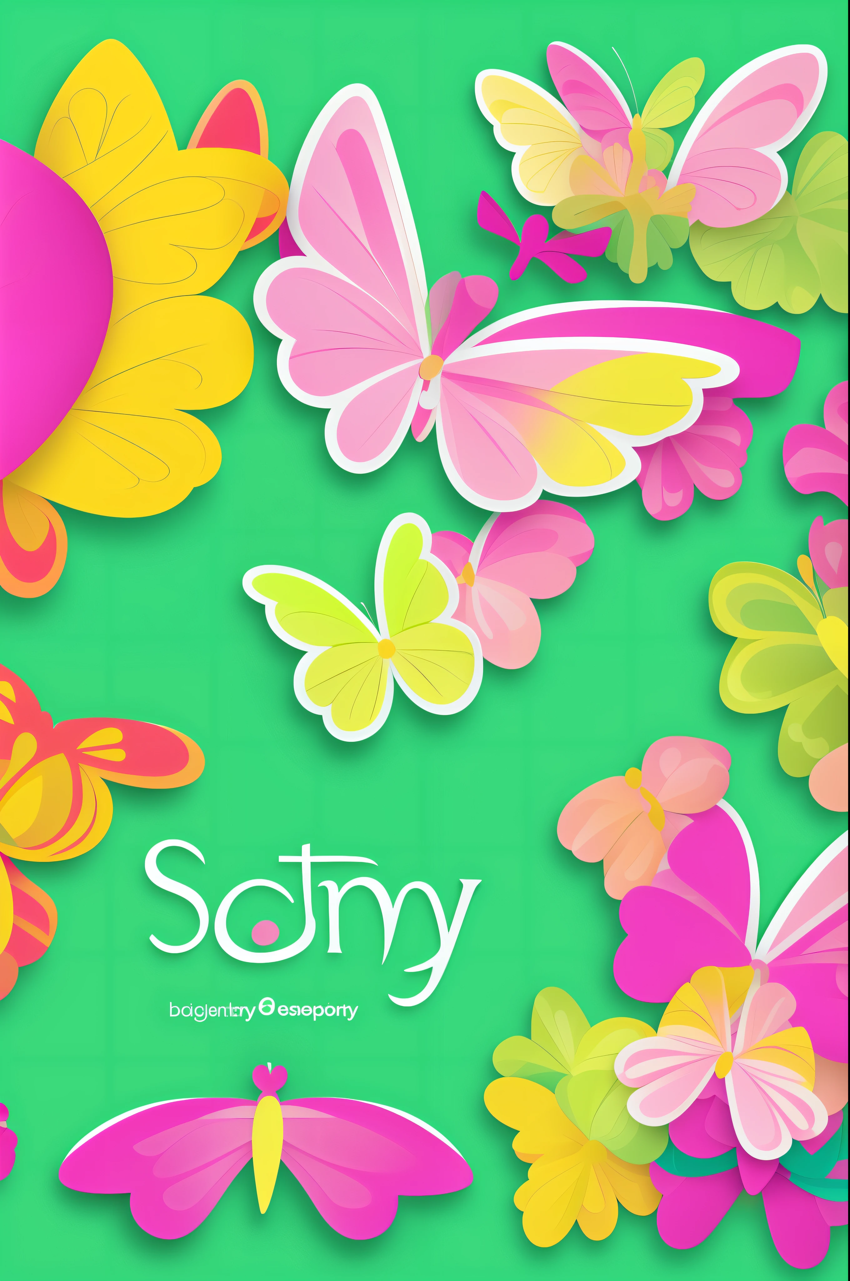 Create a logo with a green butterfly with wings formed by different types of papers, como papel de seda, paperboard and scrapbooking paper. Use bright colors to convey joy and vibrancy.