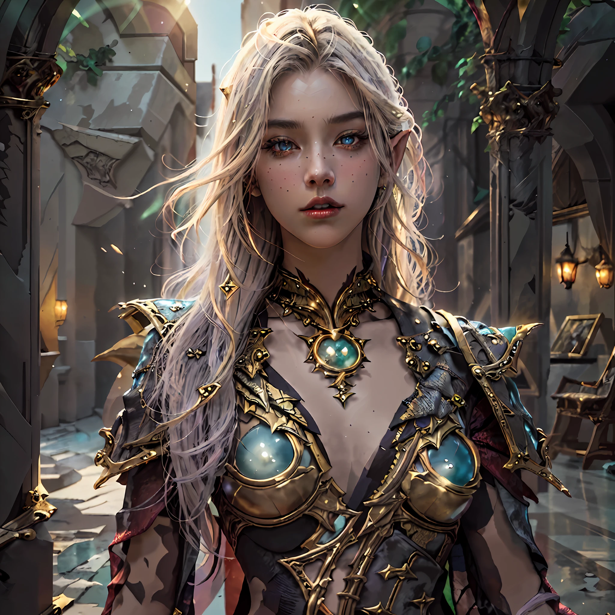 high details, best quality, 8k, [ultra detailed], masterpiece, best quality, (extremely detailed), full body, ultra wide shot, RAW, photorealistic, fantasy art, dnd art, rpg art, realistic art, a wide angle picture of an epic female elf, arcane warrior, warrior of magic, fighter of the arcana, full body, [[anatomically correct]] full body (1.5 intricate details, Masterpiece, best quality) casting a spell (1.5 intricate details, Masterpiece, best quality), casting an epic spell, [colorful magical sigils in the air],[ colorful arcane markings floating] (1.6 intricate details, Masterpiece, best quality) holding an [epic magical sword] (1.5 intricate details, Masterpiece, best quality) holding epic [magical sword glowing in red light] (1.5 intricate details, Masterpiece, best quality). in fantasy urban street (1.5 intricate details, Masterpiece, best quality), a female beautiful epic elf wearing elven leather armor (1.4 intricate details, Masterpiece, best quality), high heeled leather boots, ultra detailed face,  thick hair, long hair, dynamic hair, fair skin intense eyes, fantasy city background (intense details), sun light, backlight, depth of field (1.4 intricate details, Masterpiece, best quality), dynamic angle, (1.4 intricate details, Masterpiece, best quality) 3D rendering, high details, best quality, highres, ultra wide angle