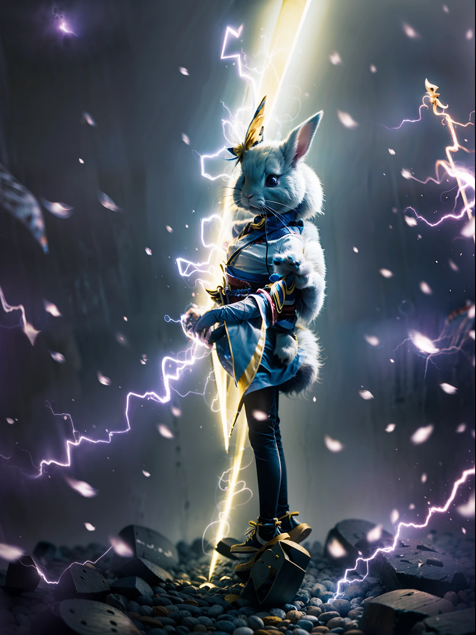 Soft light,Yellow fur,adorable rabbit,Lightning effects，standing on your feet