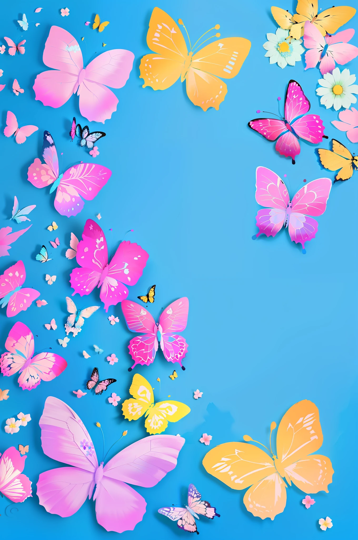 butterflies flying in the sky with a blue background, butterflies floating in the sky, Cores azul e rosa, Cores rosa e azul, flores e borboletas, borboletas voando, azul e rosa, Borboletas, cor rosa e azul, Esquema de cores azul e rosa, rosa turquesa e amarelo, aesthetic cute with flutter, rosa e azul, fundo colorido, Gotejamento HD colorido