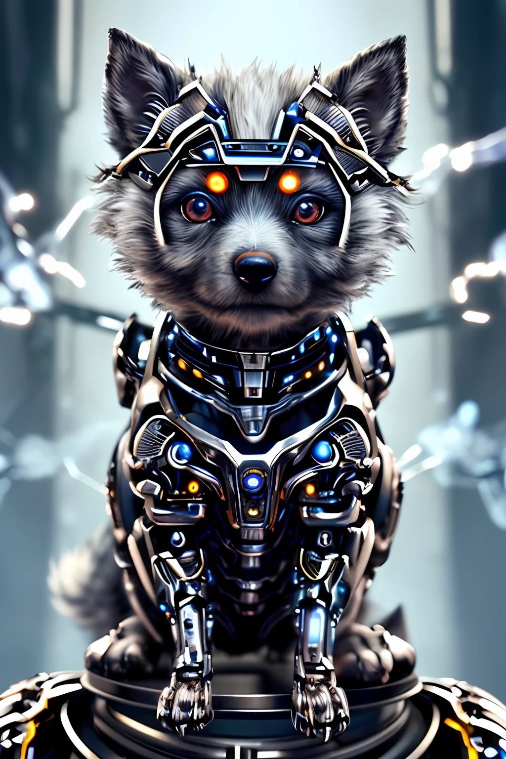 to8contrast style、Cute smoky puppy made of metal、(cyborgs:1.2)、([tailed|Details wire]:1.3)、(intricate-detail)、HDR、(intricate-detail、ultra-detailliert:1.2)、Movie shots、vignettes、central、Lost Games、(the most beautiful portrait in the world:1.5)