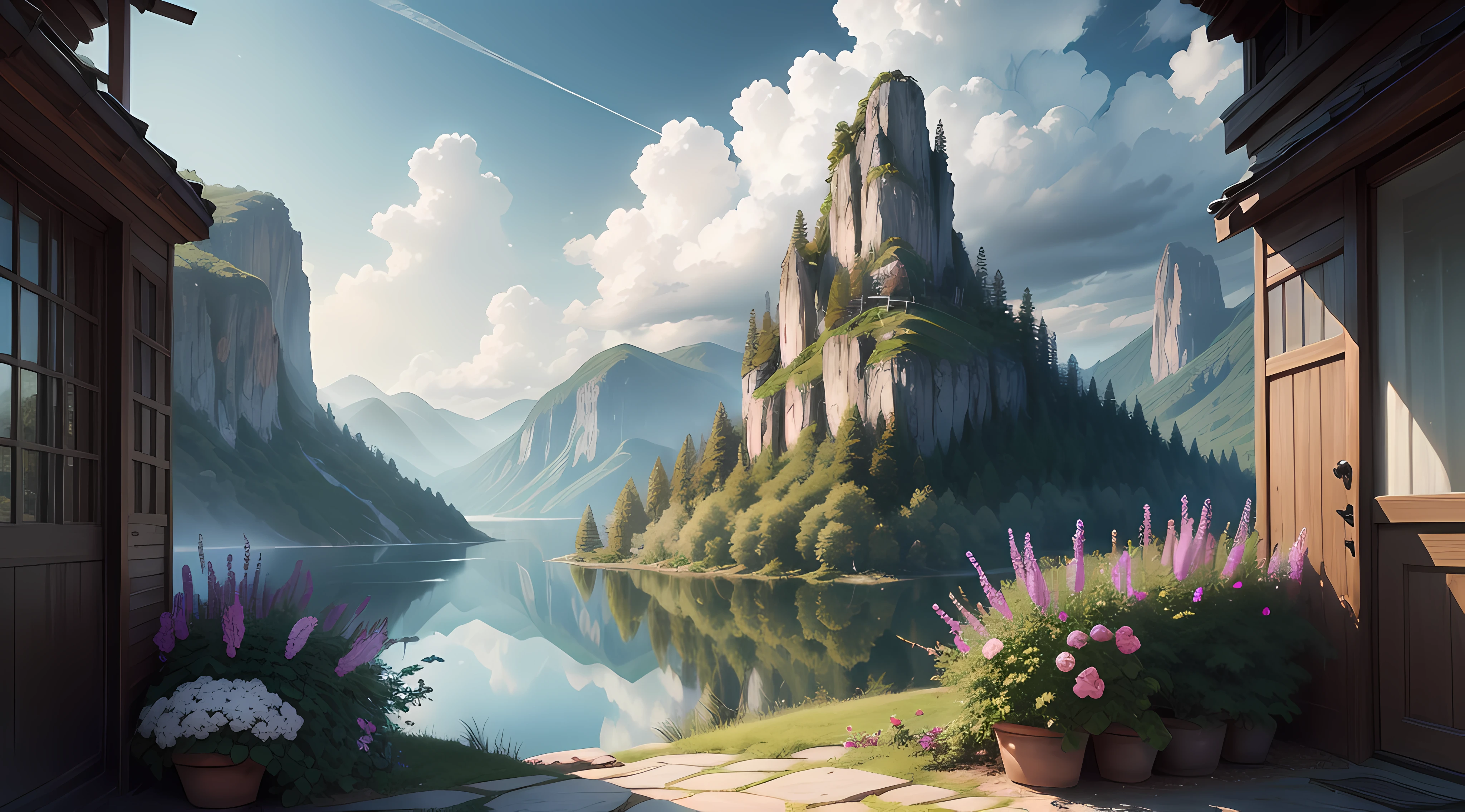 tmasterpiece,Best quality at best,high qulity,Extremely detailed CG unity 16k wallpaper,scenecy,exteriors,Skysky,clouds,daysies,without humans,mont,scenecy,Eau,The tree,blue-sky,waterfallr,precipice,naturey,lakes,rios,Cloudy sky,award winning photography,Background bokeh,depth of fields,HDR,blooms,color difference,真实感,The is very detailed,Trends on Artstation,Trends on CGSociety,iintricate,high detal,dramatics,Midjourney art