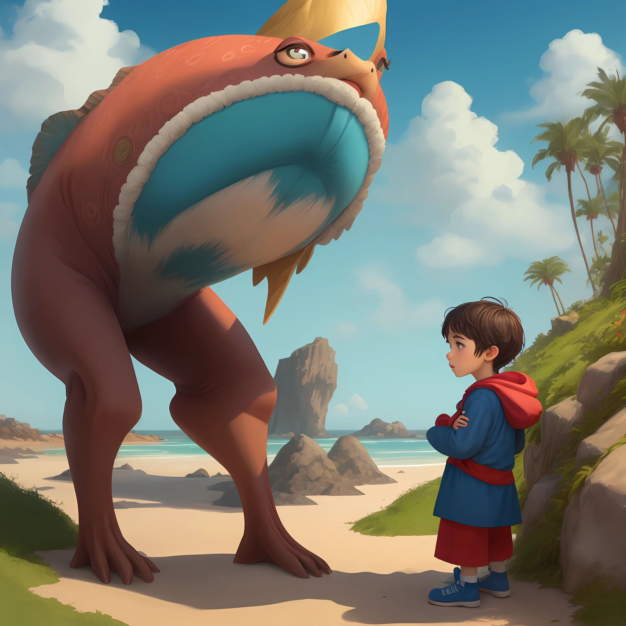 Character for a children's story with the title "o pequeno Joaquinzinho explorando atlantida