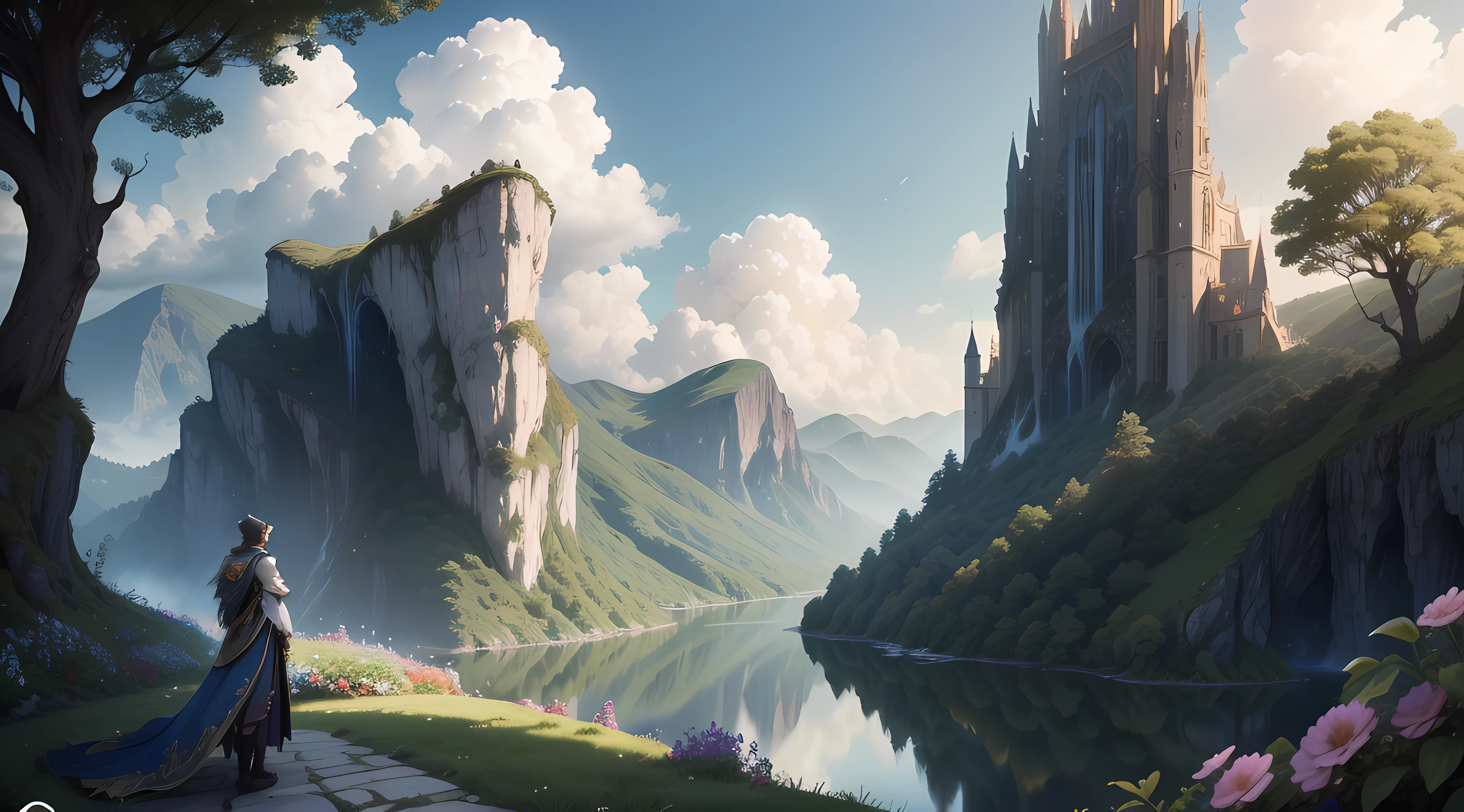 tmasterpiece,Best quality at best,high qulity,Extremely detailed CG unity 16k wallpaper,scenecy,exteriors,Skysky,clouds,daysies,without humans,mont,scenecy,Eau,The tree,blue-sky,waterfallr,precipice,naturey,lakes,rios,Cloudy sky,award winning photography,Background bokeh,depth of fields,HDR,blooms,color difference,真实感,The is very detailed,Trends on Artstation,Trends on CGSociety,iintricate,high detal,dramatics,Midjourney art