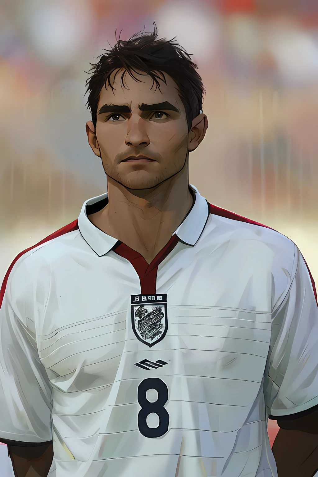 soccer player, Frank Lampard wearing a white shirt standing on a field, comic drawing style, Comic art. Line ink drawing,