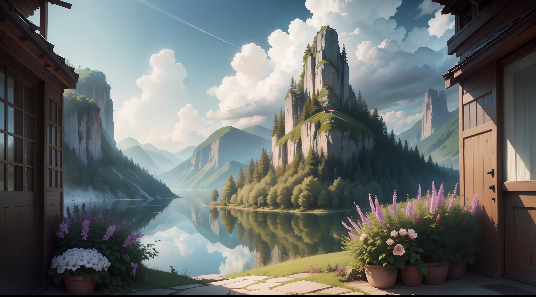 tmasterpiece,Best quality at best,high qulity,Extremely detailed CG unity 16k wallpaper,scenecy,exteriors,Skysky,clouds,daysies,without humans,mont,scenecy,Eau,The tree,blue-sky,waterfallr,precipice,naturey,lakes,rios,Cloudy sky,award winning photography,Background bokeh,depth of fields,HDR,blooms,color difference,真实感,The is very detailed,Trends on Artstation,Trends on CGSociety,iintricate,high detal,dramatics,Midjourney art