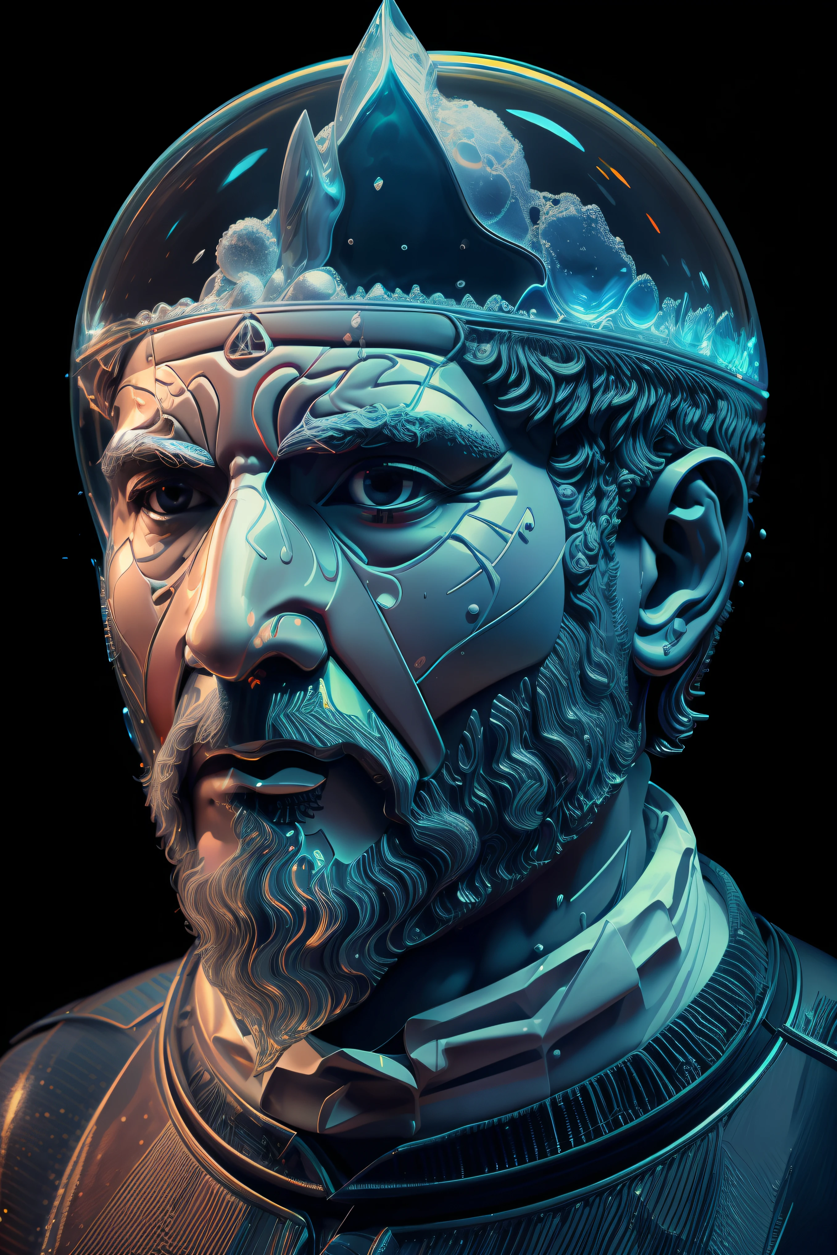 (temperatura absoluta cero grados Kelvin ),Arte de Alberto Severo, salpicaduras y gotas congeladas, dream, Pintura digital surrealista , brillos tornasolados, efectos 3D, Ultra HD, obra de arte magistral ,cinematic lighting,16k