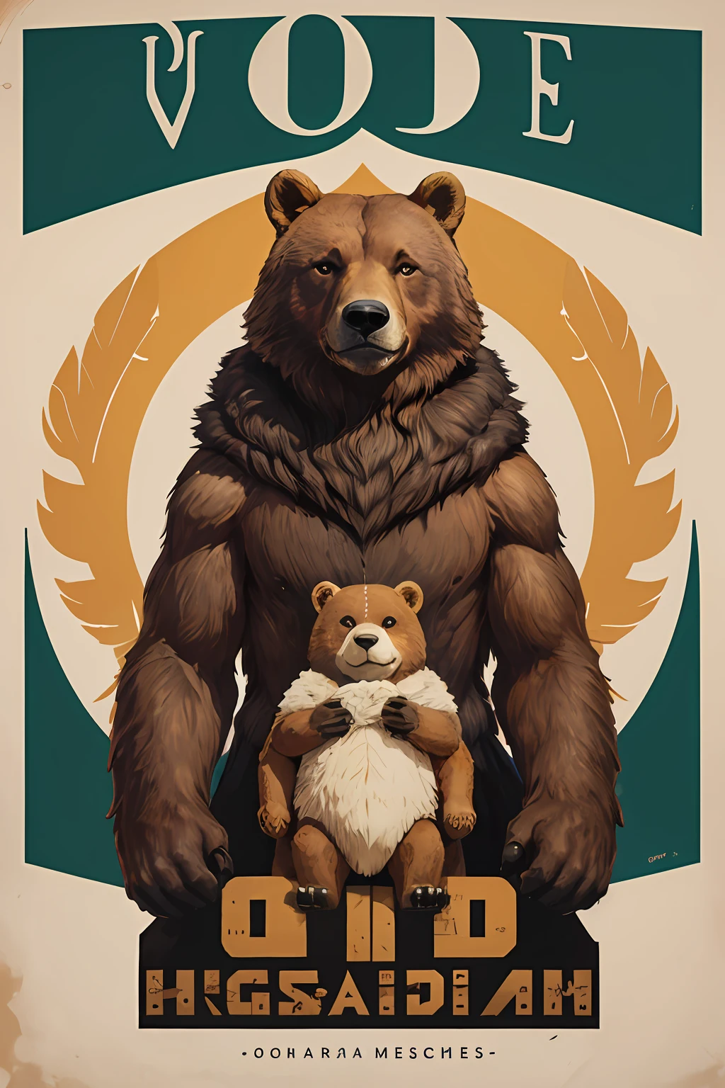 Logotipo em urso, silhuetas, Estilo Velho Oeste, moldura redonda, Wordless poster