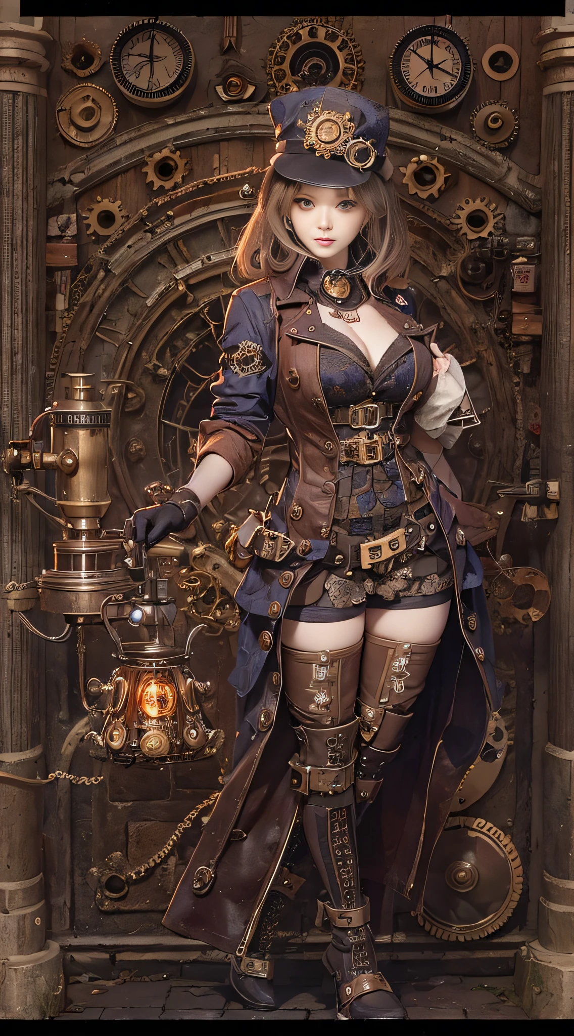 Woman in steampunk costume posing, wearing steampunk attire, steampunk fantasy style, (Steampunk), ( Steampunk ), a steampunk beautiful goddess, steampunk beautiful anime woman, Steampunk Girl, Steampunk style, steampunk fantasy, Steampunk, steampunk inventor girl, golden steampunk, steampunc, steampunc, Set in a steampunk world, Vivid steampunk concept