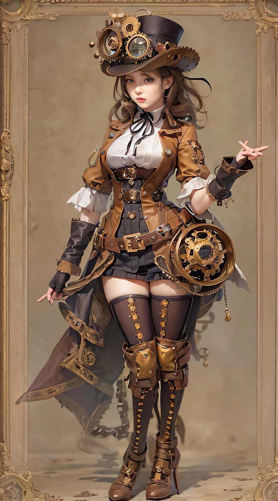 Woman in steampunk costume posing, wearing steampunk attire, steampunk fantasy style, (Steampunk), ( Steampunk ), a steampunk beautiful goddess, steampunk beautiful anime woman, Steampunk Girl, Steampunk style, steampunk fantasy, Steampunk, steampunk inventor girl, golden steampunk, steampunc, steampunc, Set in a steampunk world, Vivid steampunk concept