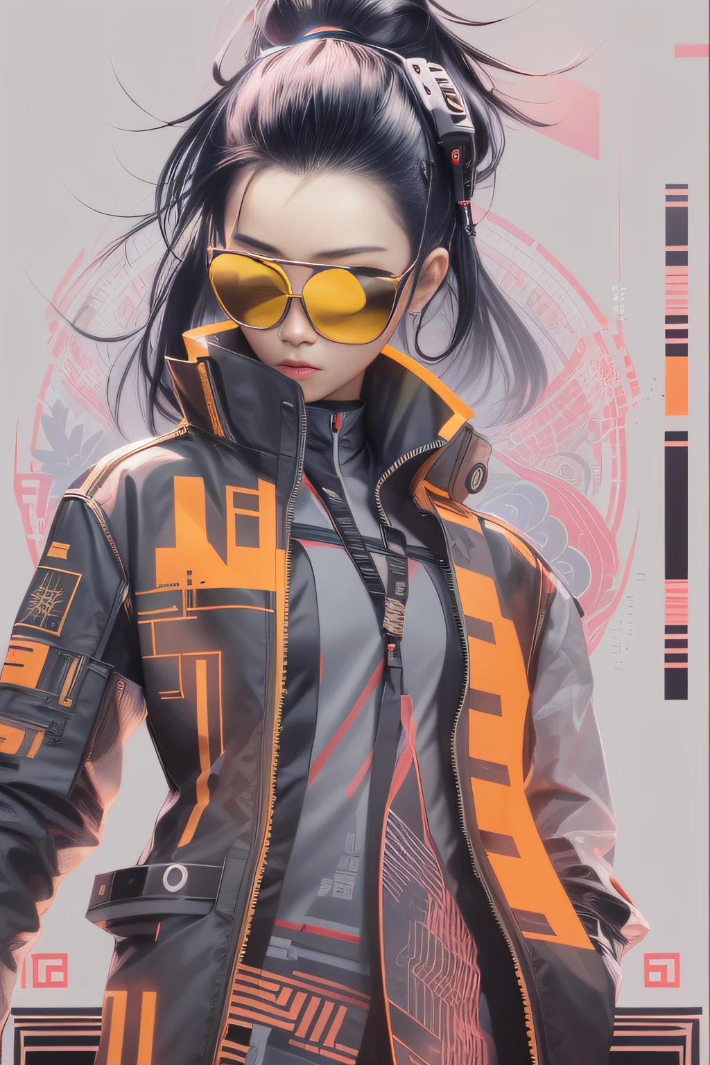 full-body view:1.5,(China - chic Chinese intellectual girl,??????? correct,Wear stylish glasses,Modern minimalist and stylish design,cyber punk perssonage,Oriental elements),(China - Fashion illustration:1.5,Vector painting:1.5),(Chinese colors,cyber punk perssonage,senior color matching,gradient backgrounds,white backgrounid),(The is very detailed,reasonable design,Clear lines,High- sharpness,best qualtiy,tmasterpiece,offcial art,movie light effect,4K)