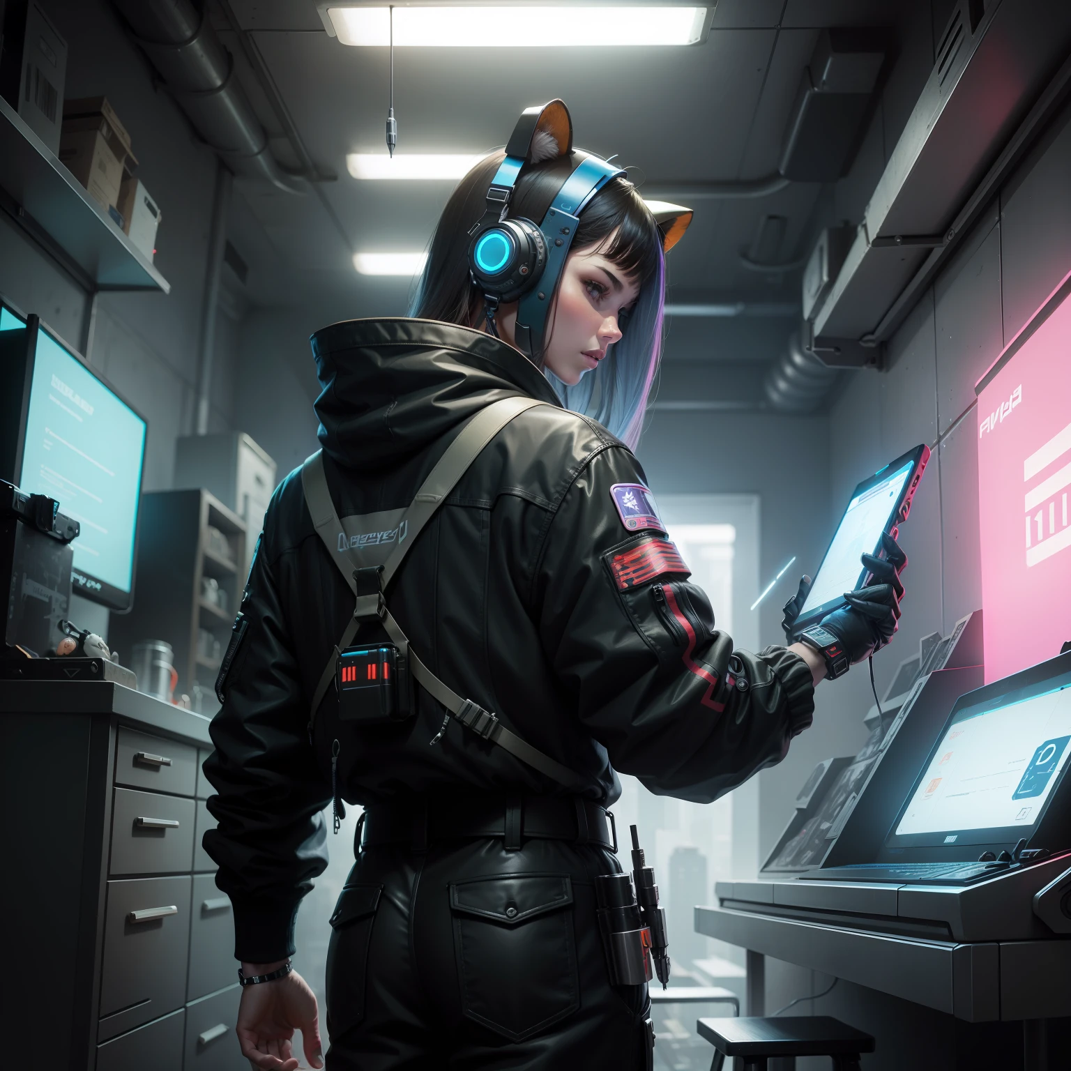 beaver,cyber punk perssonage,half-mechanical,Hand-held futuristic Phillips screwdriver。