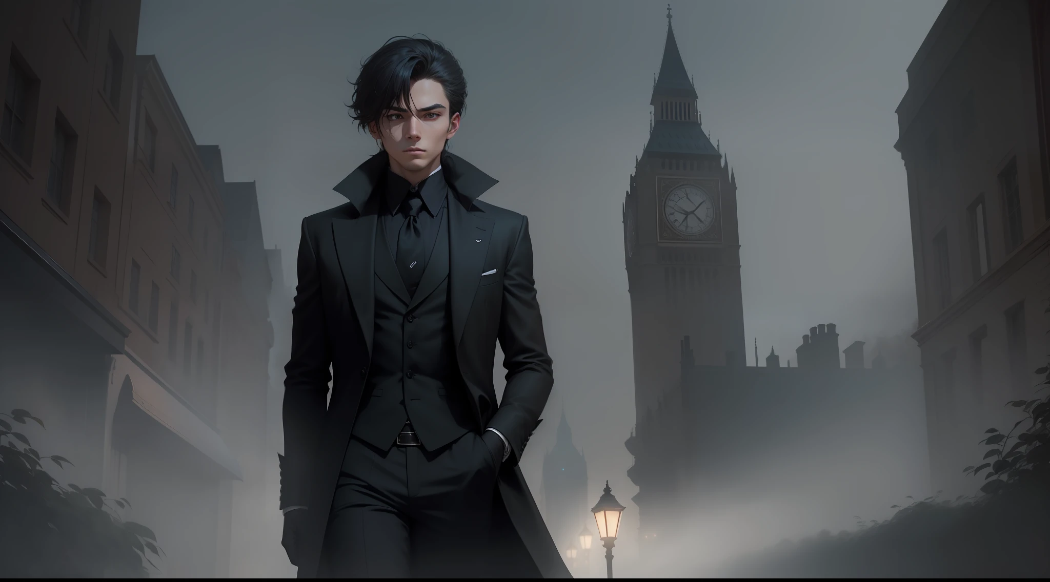 Imagine a young anime character in an enigmatic, dark setting amidst the foggy streets of nighttime London. This mysterious figure stands cloaked in a black formal overcoat, an embodiment of elegance and intrigue. The city's iconic landmarks are partially obscured by the dense mist, creating an air of uncertainty.
The character's attire is impeccable, a blend of gothic elegance and modern formality. The overcoat drapes seamlessly, and beneath it, a tailored suit exudes a sense of quiet sophistication. Dark gloves complete the ensemble, adding to the enigmatic aura.
In the dimly lit London streets, flickering gas lamps cast eerie shadows, adding layers of mystery to the scene. The fog wraps around the character's form, lending an almost supernatural quality to their presence.
The young anime figure's expression is inscrutable, hinting at secrets hidden beneath the surface. Their eyes, illuminated by a faint, distant light, convey a mixture of determination and curiosity. Is it a detective navigating the nocturnal city, or a stranger with a hidden purpose?
As they traverse the labyrinthine streets of London, the young figure's steps echo through the mist. The scene resonates with enigma, as if it holds the promise of both adventure and danger. This AI-inspired anime character in a fog-draped London night epitomizes a tale of shadows and secrets, poised to unravel the mysteries that lie ahead