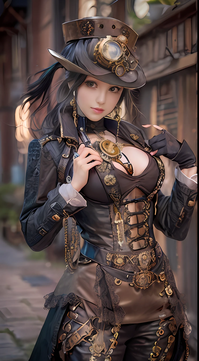 Woman in steampunk costume taking photo, wearing steampunk attire, steampunk fantasy style, (Steampunk), ( Steampunk ), a steampunk beautiful goddess, steampunk beautiful anime woman, Steampunk Girl, Steampunk style, steampunk fantasy, Steampunk, steampunk inventor girl, golden steampunk, steampunc, steampunc, Set in a steampunk world, Vivid steampunk concept