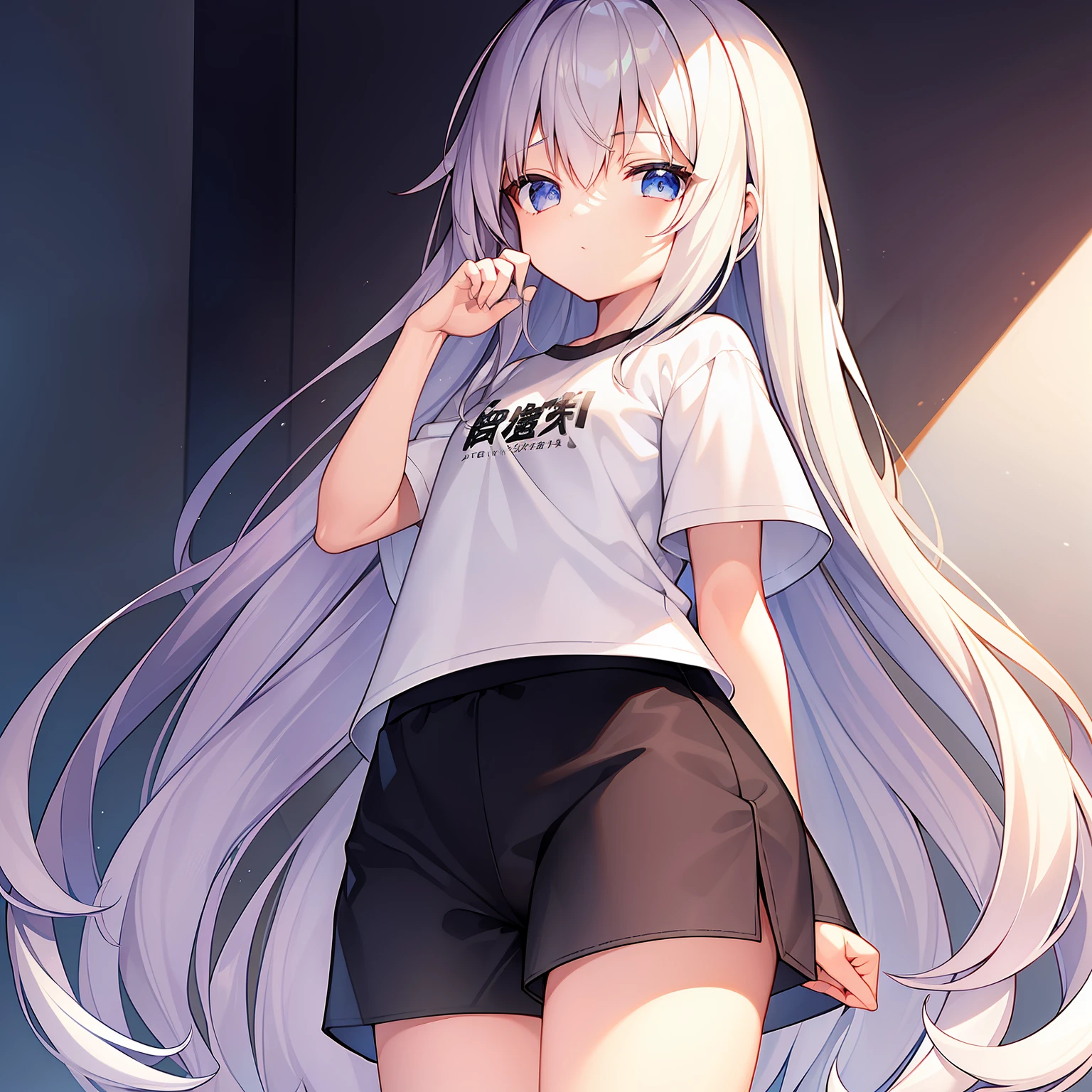 10 year old girl、length hair、white t-shirts、culottes、Black shorts、Crotch gap、Soft tones、Every detail is meticulously explained、High-quality CG illustrations、Best light and shadow、Vibrant colors