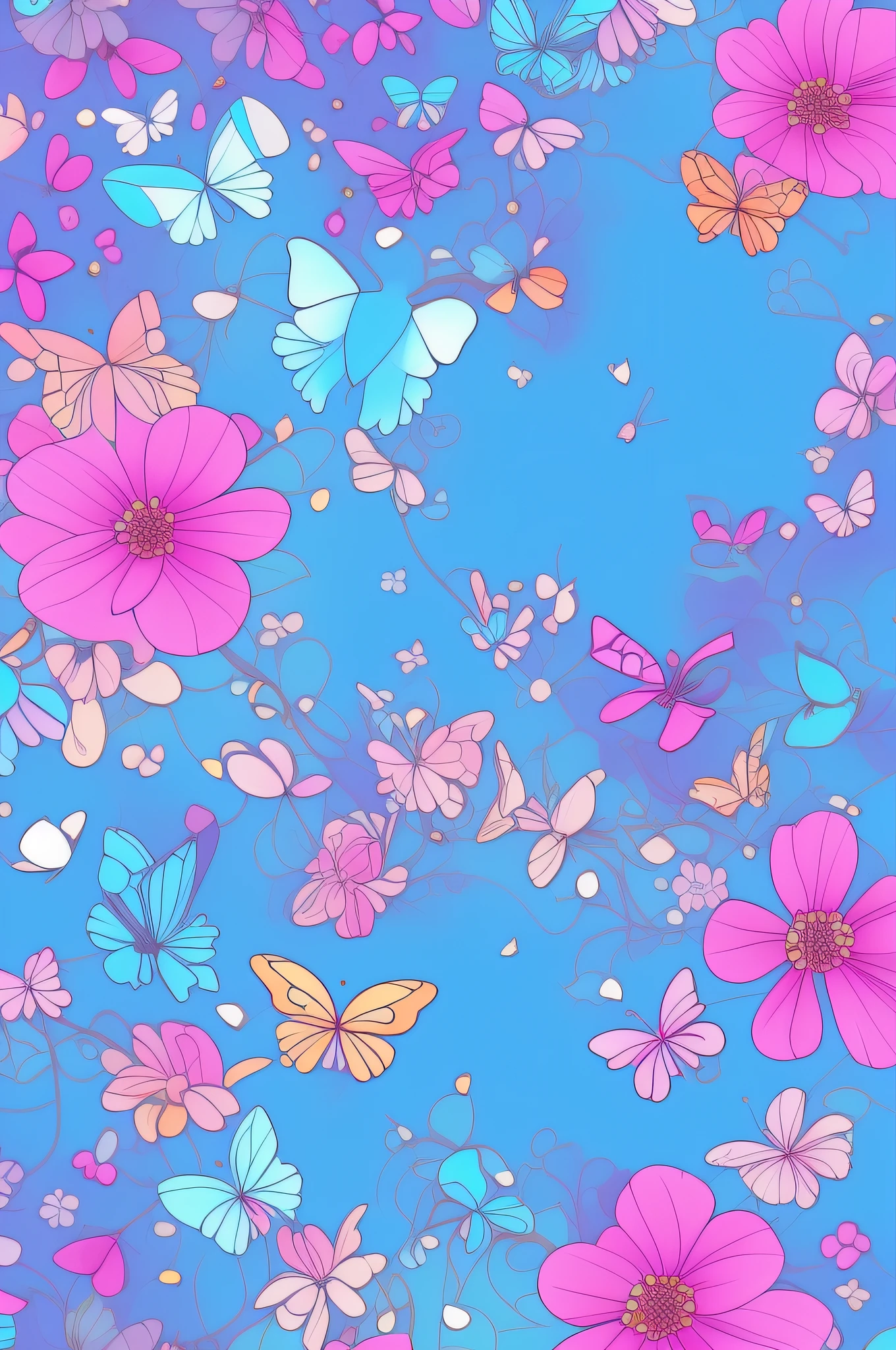 butterflies flying in the sky with a blue background, butterflies floating in the sky, Cores azul e rosa, Cores rosa e azul, flores e borboletas, borboletas voando, azul e rosa, Borboletas, cor rosa e azul, Esquema de cores azul e rosa, rosa turquesa e amarelo, aesthetic cute with flutter, rosa e azul, fundo colorido, Gotejamento HD colorido