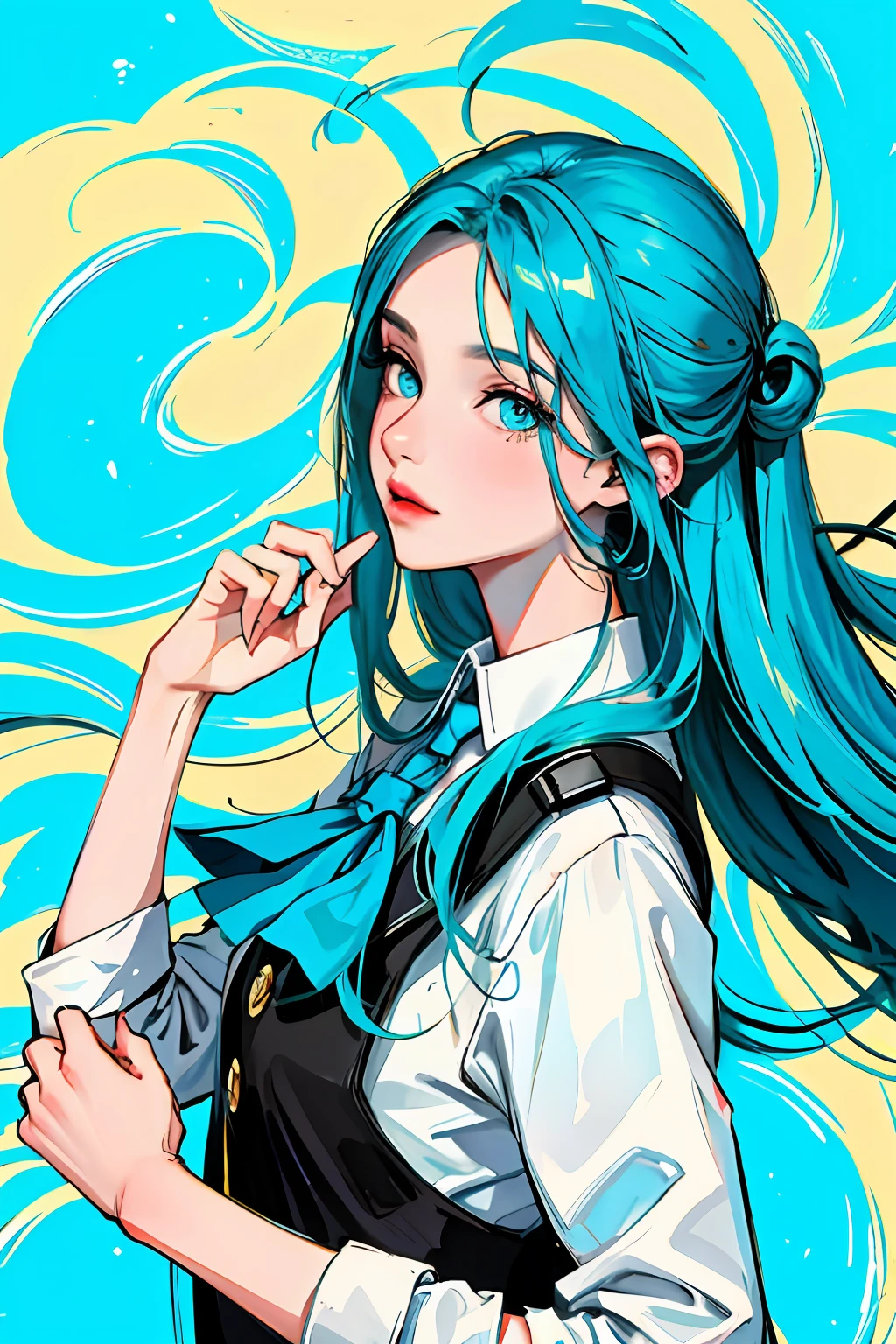 gorgeous eyes, half eyes, cyan eyes, look left