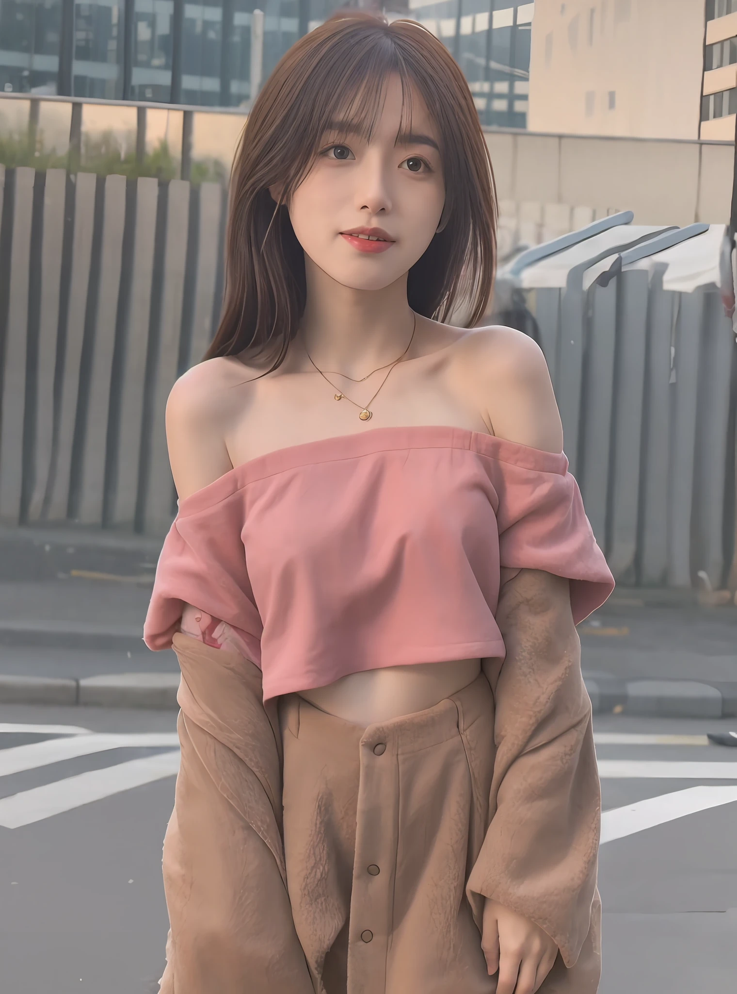 mix4,(8K,RAW photos,best qualtiy,tmasterpiece:1.2),(realisticlying,photograph realistic:1.37),1girll,adolable,view over city,the night,Sateen,soggy,profesional lighting,photon maping,Radio City,physically-based renderingt,shyexpression,Bandeau,Crop topping,Off-the-shoulder cropped top