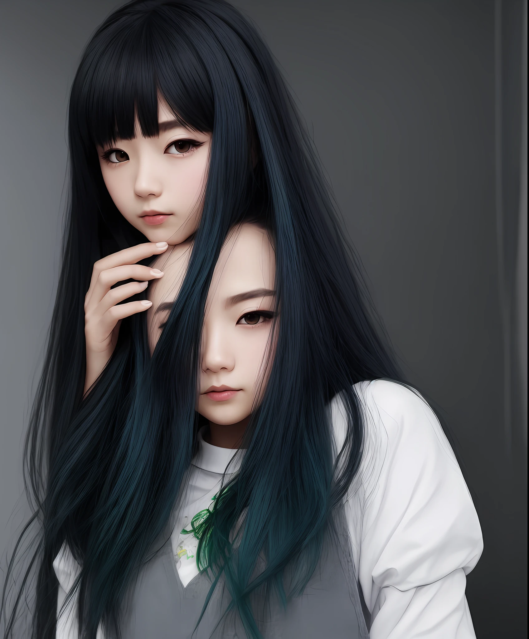 blue long hair,Dull hair,Green eyes,Ragdolls,FUMO,Izumi this side