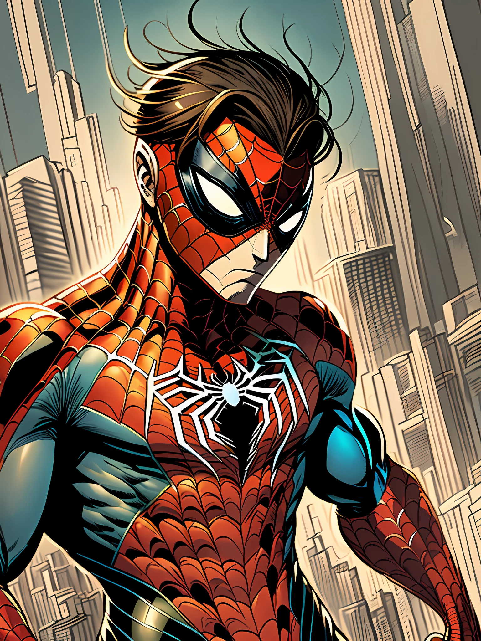 An elegant Spider-Man, an embodiment from comics reminiscent of the 70s, inspired by the charm and style of that era. --auto --s2