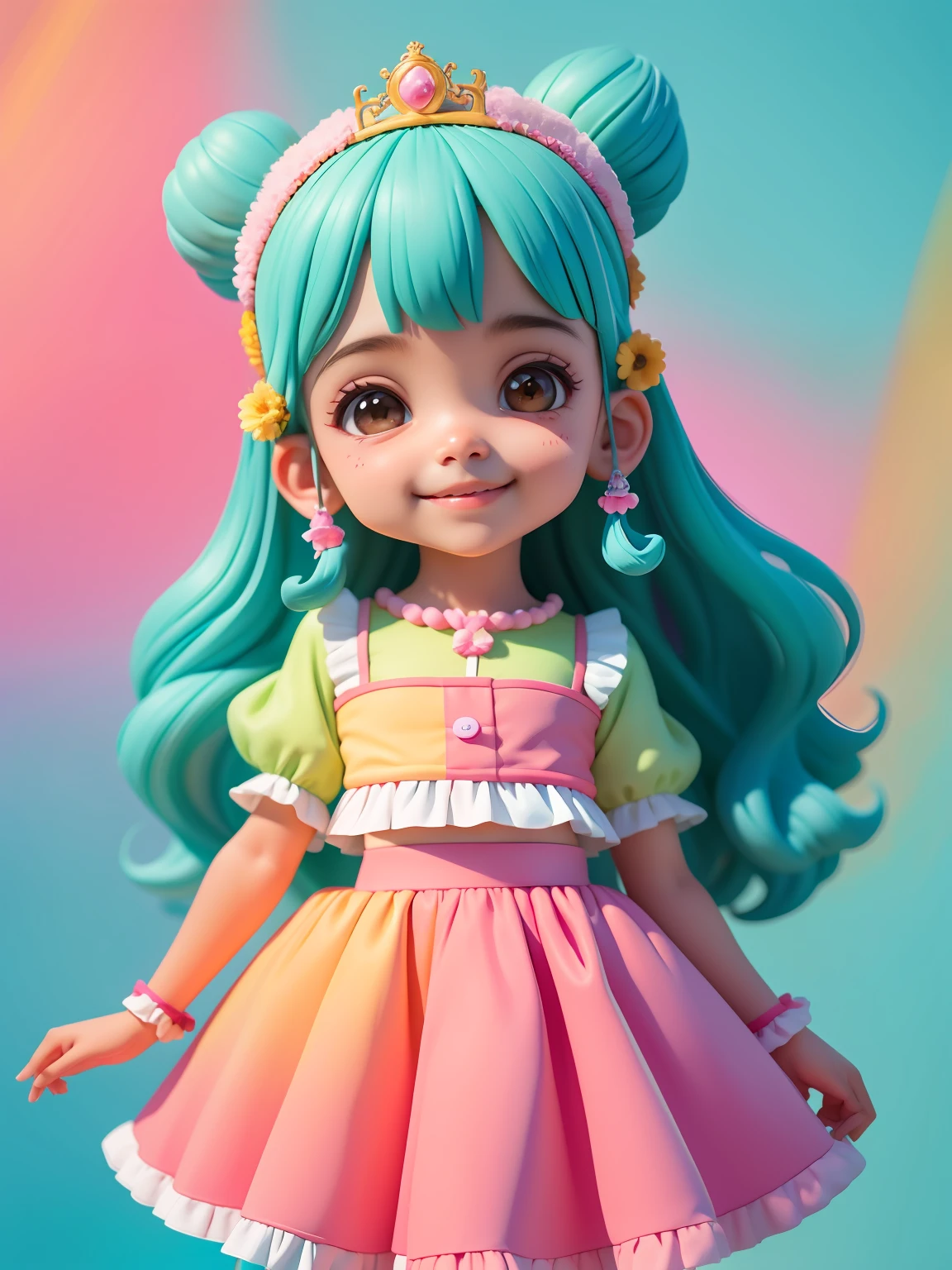 cute meniena bonita e fofa, tema princesa, sorriso claro, corpo inteiro, :3, fundo tom pastel , colorido e simples.