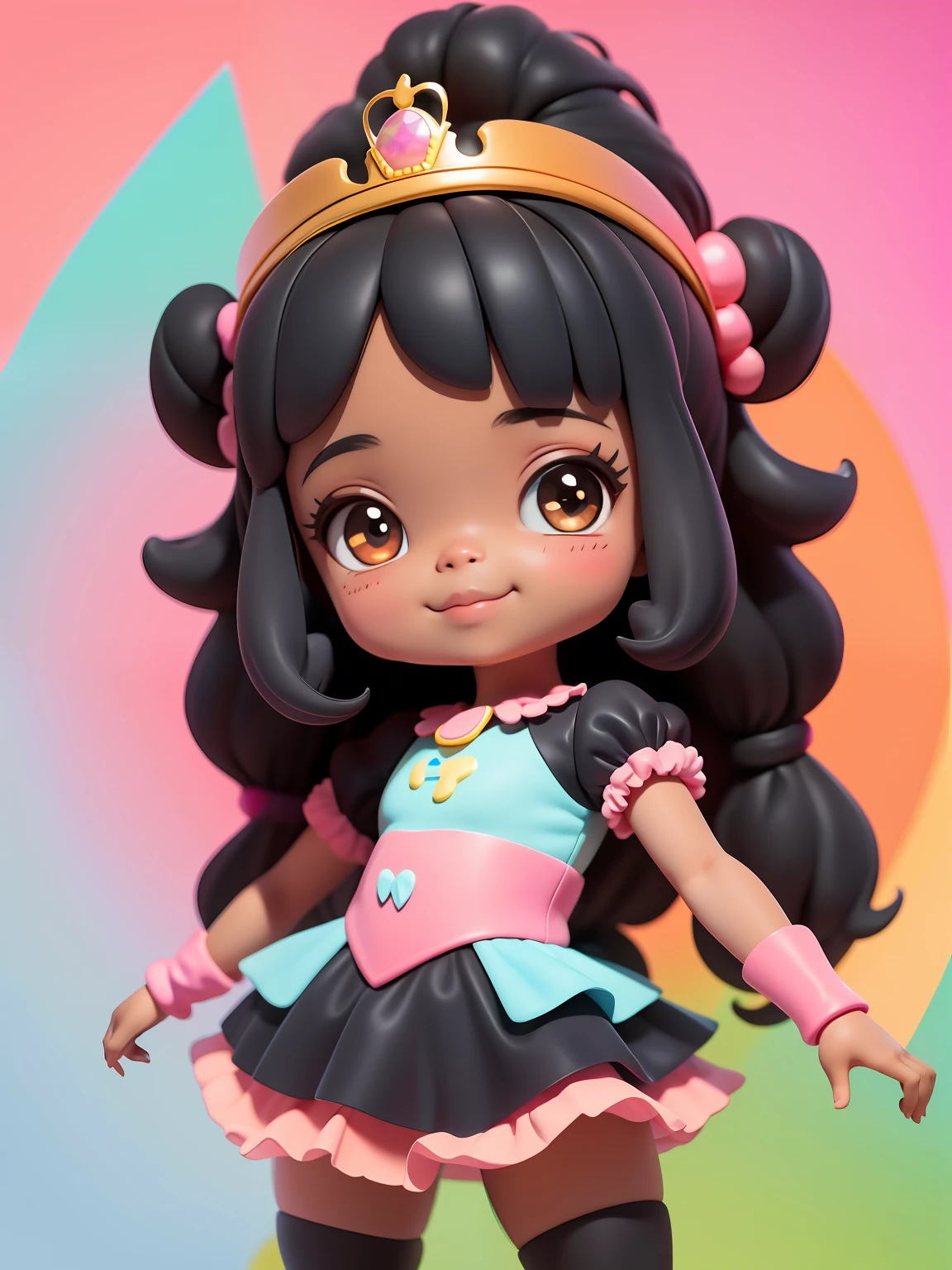 cute menira bonita e fofa, tema princesa, sorriso claro, corpo inteiro, :3, fundo tom pastel , colorido e simples.
