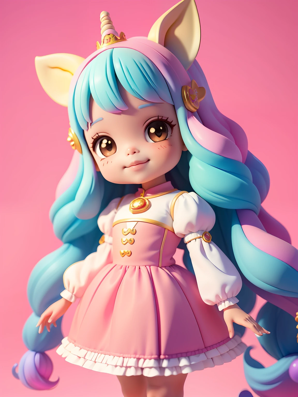 Loli cute menina morena bonita e fofa, tema princesa, unicorn, castelo, sorriso claro, corpo inteiro, :3, fundo tom pastel , colorido e simples.