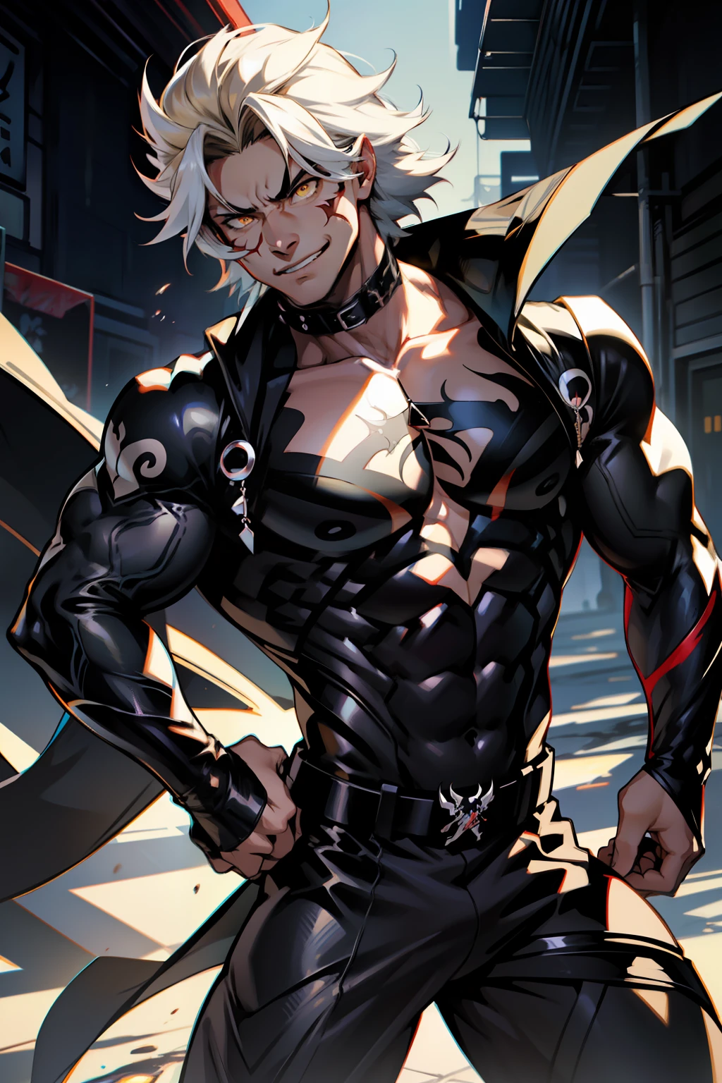 《the original god》Arataki Kazuto , male people， chest muscle， Sexy , Venom symbiote for your body, Black mucus of the body , into venom, venomize，Black bodysuit，（Cloak），Red cape，Abs，（Adult male）（（Venom possession，venom symbiote）），over-Tortoise Man，Battle damage，((Masterpiece)), ((Best quality)), Ultra detailed,((illustration)), Dynamic Angle, Detailed light, (Delicate eyes), Floating, 1boy, Male focus, Head, Clothing, Yellow eyes, necklace, tattoo, (Forehead:0.8), (ahoge:0.8), jewelry, brunette color hair,apathy，Ray， chest muscle， Sexy , Venom symbiote for your body, Black mucus of the body , （into venom）, Venom，frontage，Bust photo，White tight-fitting top，spiderman outfit，style of anime4 K， 4K anime wallpaper， Badass anime 8 K， 4 k comic wallpaper， young anime man， Anime boys， Anime wallpapers 4 k， Anime wallpaper 4K， High quality anime art style， Anime moe art style， Anime art wallpaper 8 K， Anime art wallpaper 4 K， RGB lighting