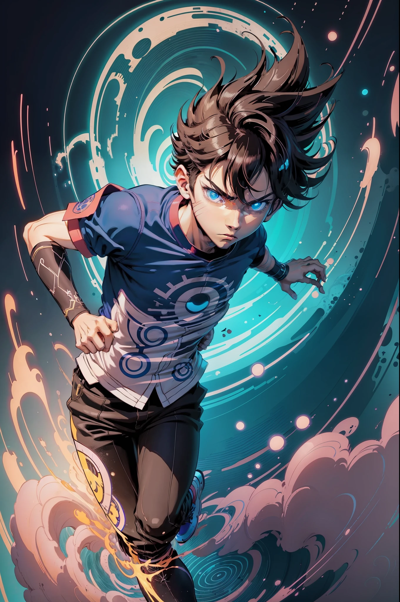 Anime Boy running with a blue ball in his hand, Anime Voador Esper, hero 2 d fanart artsation, Anime Art Wallpaper 8K, Artgerm e Atey Ghailan, Epic anime style, estilo anime 4K, arte anime de alta qualidade, Anime Art Wallpaper 4K, Anime Art Wallpaper 4K, Digital anime illustration, anime fantasy illustration