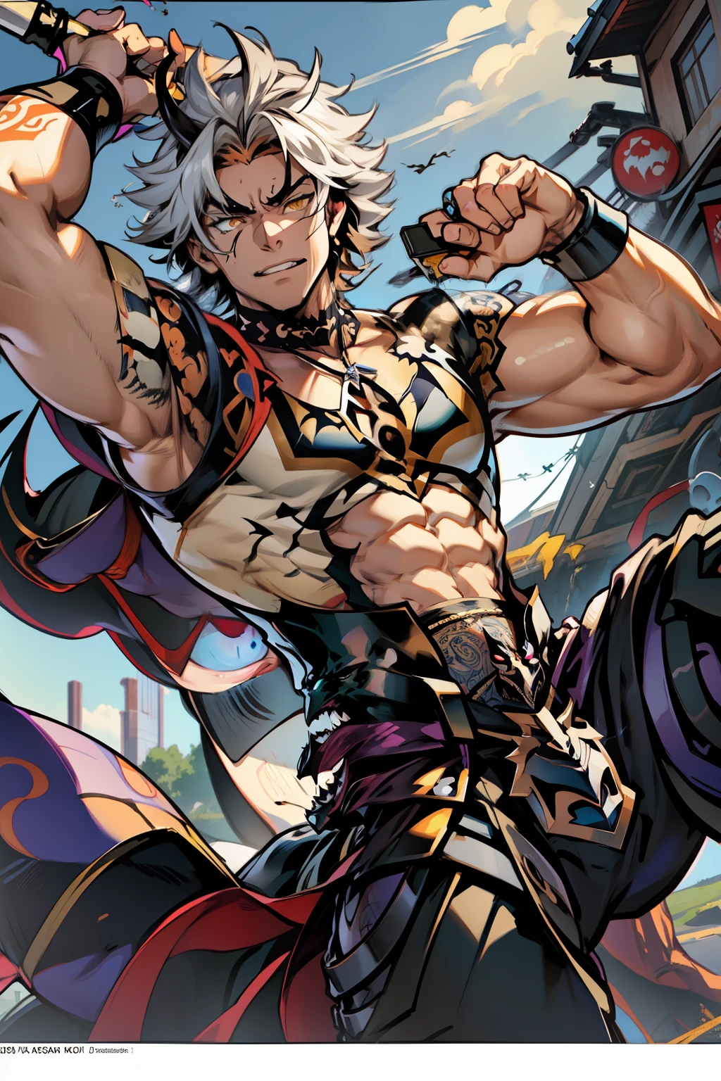 《the original god》Arataki Kazuto , male people,,((Masterpiece)), ((Best quality)), Ultra detailed,((illustration)), Dynamic Angle, Detailed light, (Delicate eyes), Floating, 1boy, Male focus, Head, Clothing, Yellow eyes, necklace, tattoo, (Forehead:0.8), (ahoge:0.8), jewelry, apathy,Ray, chest muscle, Sexy , Venom symbiote for your body, Black mucus of the body , (into venom), Venom,frontage,style of anime4 K, 4K anime wallpaper, Badass anime 8 K, 4 k comic wallpaper, young anime man, Anime boys, Anime wallpapers 4 k, Anime wallpaper 4K, High quality anime art style, Anime moe art style, Anime art wallpaper 8 K, Anime art wallpaper 4 K, RGB lighting