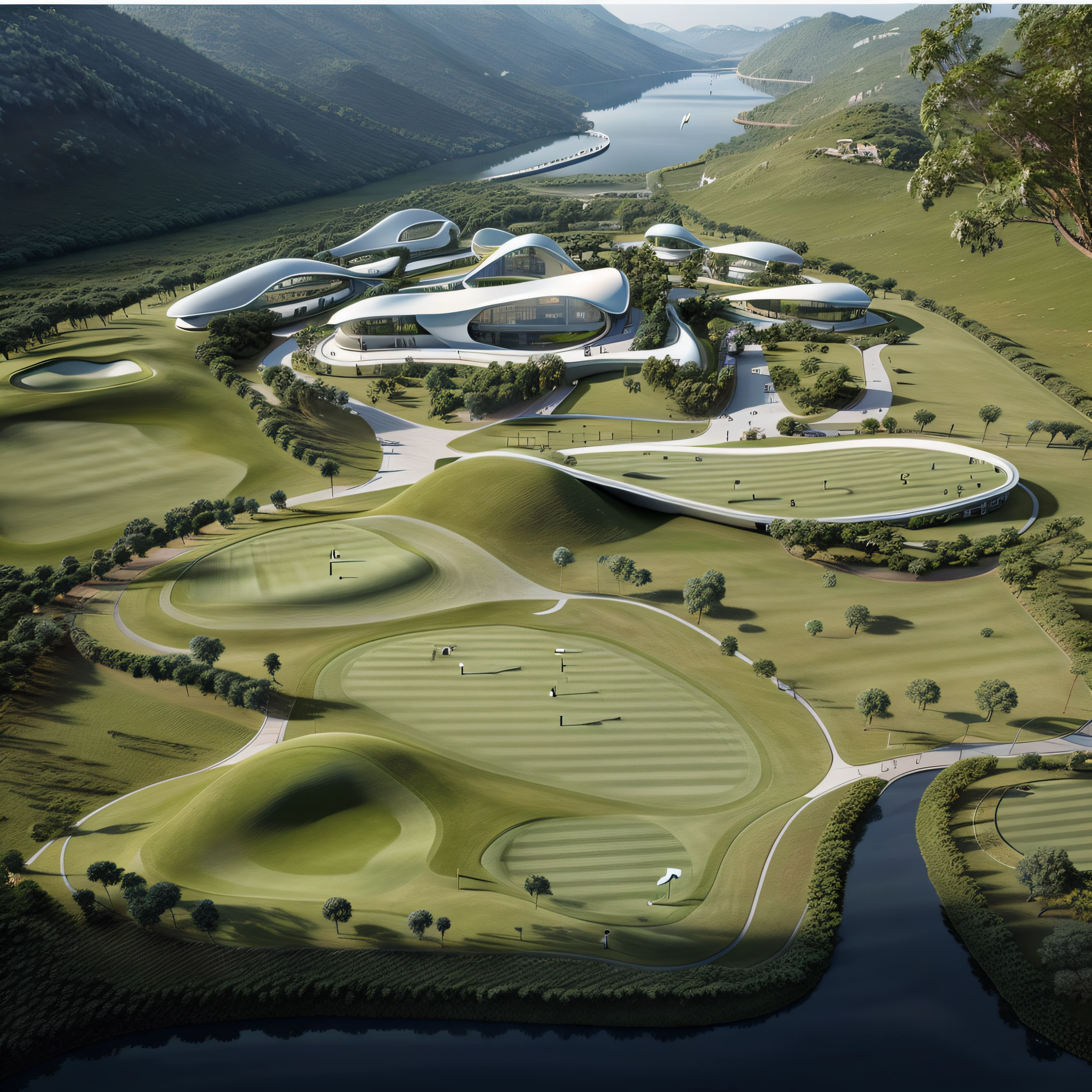 Enorme Campo de Golf futurista