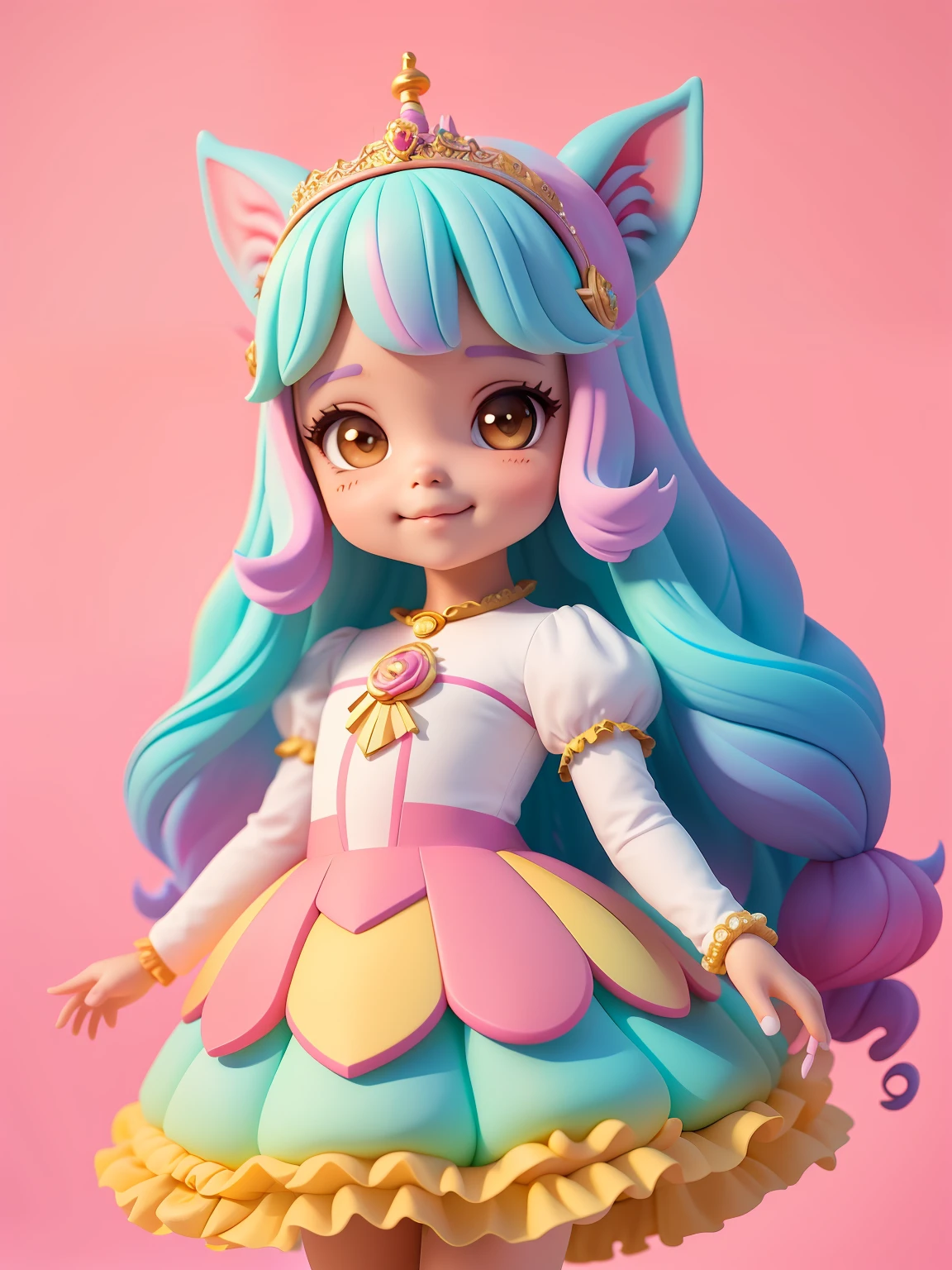 cute meniena bonita e fofa, tema princesa, unicorn, castelo, sorriso claro, corpo inteiro, :3, fundo tom pastel , colorido e simples.