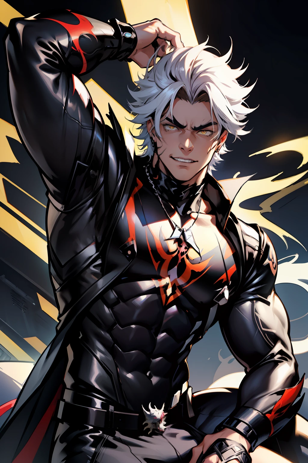 《the original god》Arataki Kazuto , male people, chest muscle, Sexy , Venom symbiote for your body, Black mucus of the body , into venom, venomize,Black bodysuit,(Cloak),Red cape,Abs,(Adult male)((Venom possession,venom symbiote)),over-Tortoise Man,Battle damage,((Masterpiece)), ((Best quality)), Ultra detailed,((illustration)), Dynamic Angle, Detailed light, (Delicate eyes), Floating, 1boy, Male focus, Head, Clothing, Yellow eyes, necklace, tattoo, (Forehead:0.8), (ahoge:0.8), jewelry, brunette color hair,apathy,Ray, chest muscle, Sexy , Venom symbiote for your body, Black mucus of the body , (into venom), Venom,frontage,Bust photo,White tight-fitting top,spiderman outfit,style of anime4 K, 4K anime wallpaper, Badass anime 8 K, 4 k comic wallpaper, young anime man, Anime boys, Anime wallpapers 4 k, Anime wallpaper 4K, High quality anime art style, Anime moe art style, Anime art wallpaper 8 K, Anime art wallpaper 4 K, RGB lighting