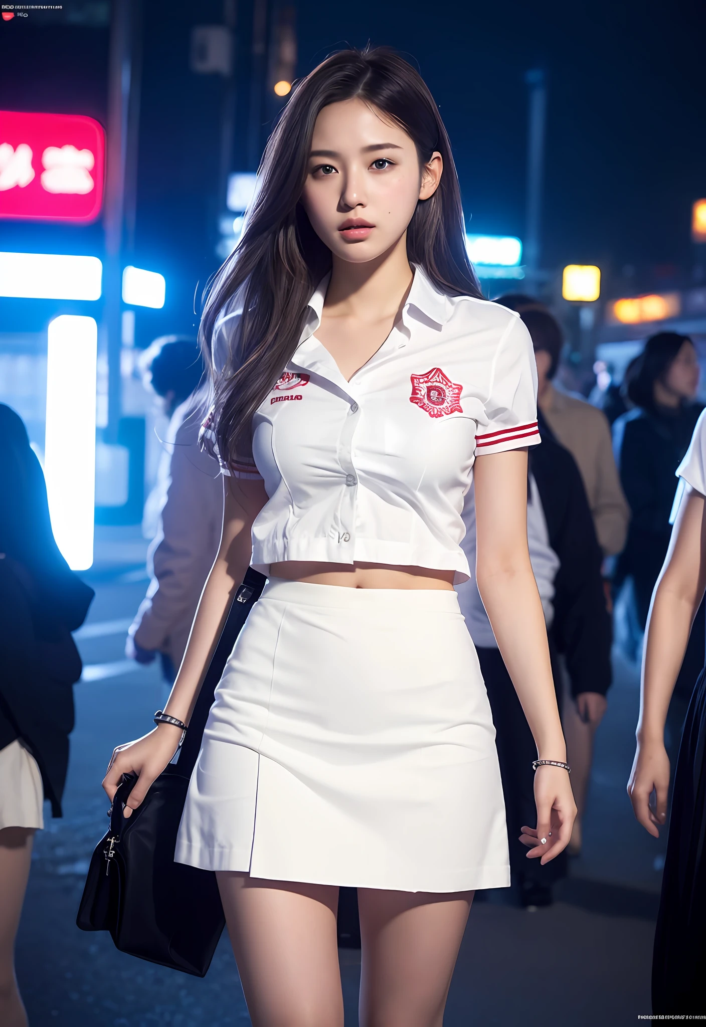 (raw photo:1.2), (photorealistic:1.4), beautiful detailed girl, very detailed eyes and face, beautiful detailed eyes, absurd, incredibly ridiculous, huge file size, super detailed, high resolution, very detailed, best quality, masterpiece, illustration, very detailed, CG, unified, 8k wallpaper, amazing, fine details, masterpiece, best quality, very detailed CG uniform 8k wallpaper, backlit, cloudy, cinematic lighting, 1girl, 16 years old, mini tube shirt, Mini short skirt ((Aroused: 1.9)) , Detailed     , Night streets buiding euro,