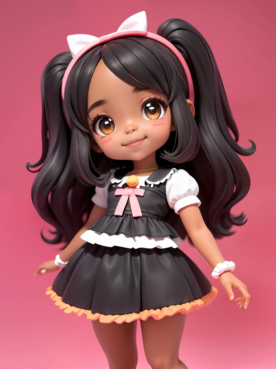 Loli cute menina negra bonita e fofa, tema encantado, sorriso claro, corpo inteiro, :3, fundo tom pastel e simples.