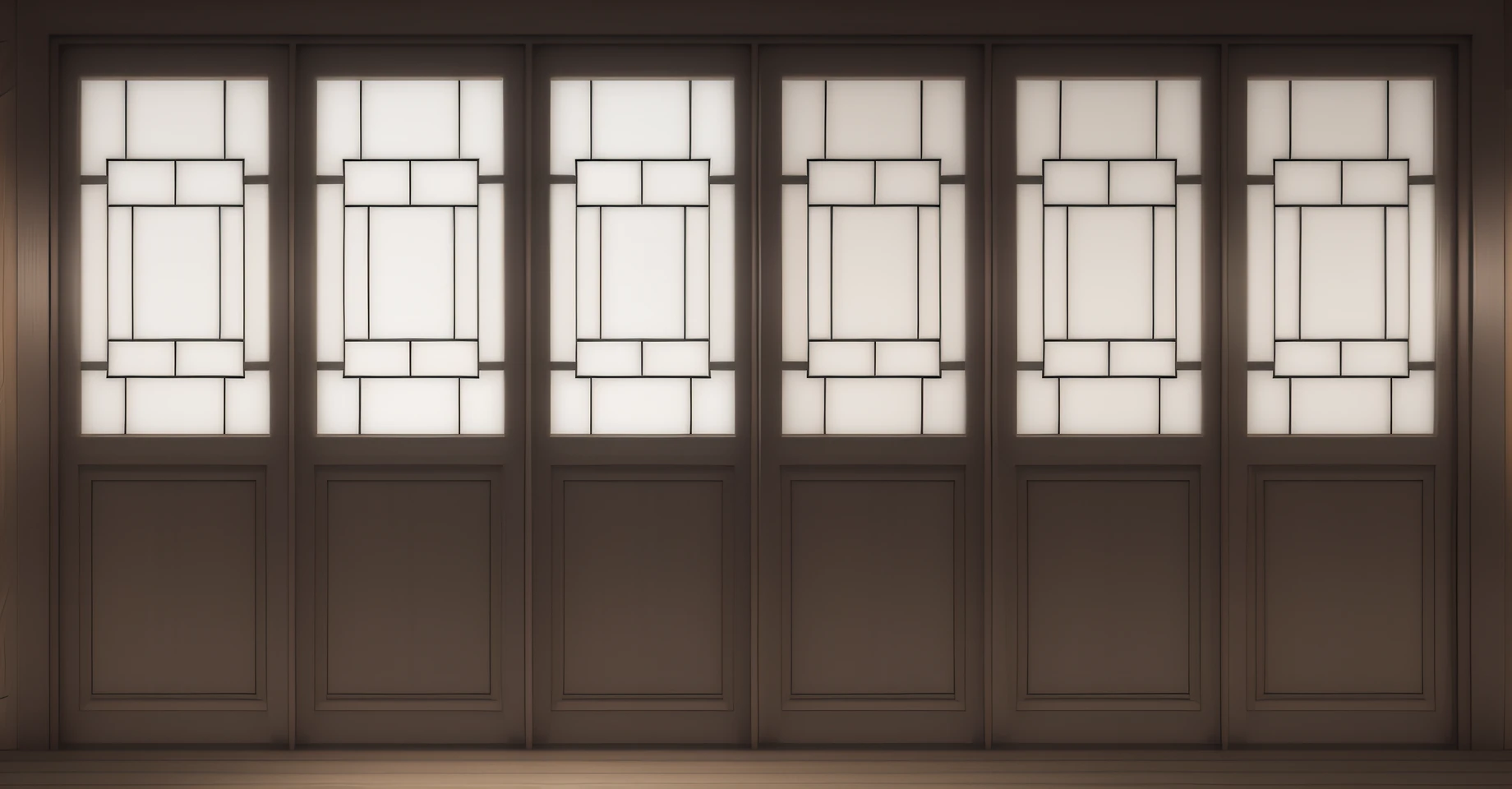 Close-up of wooden door with glass panel, many doors, doors, balcony door, Decorative panels, Background(Solid), 3 doors, large gate, Center in the panel, wood door, highly detailed panel cuts, with blunt brown border, window, Rows of doors, wall ], glass, no gradien, Door, window ( City ), gate