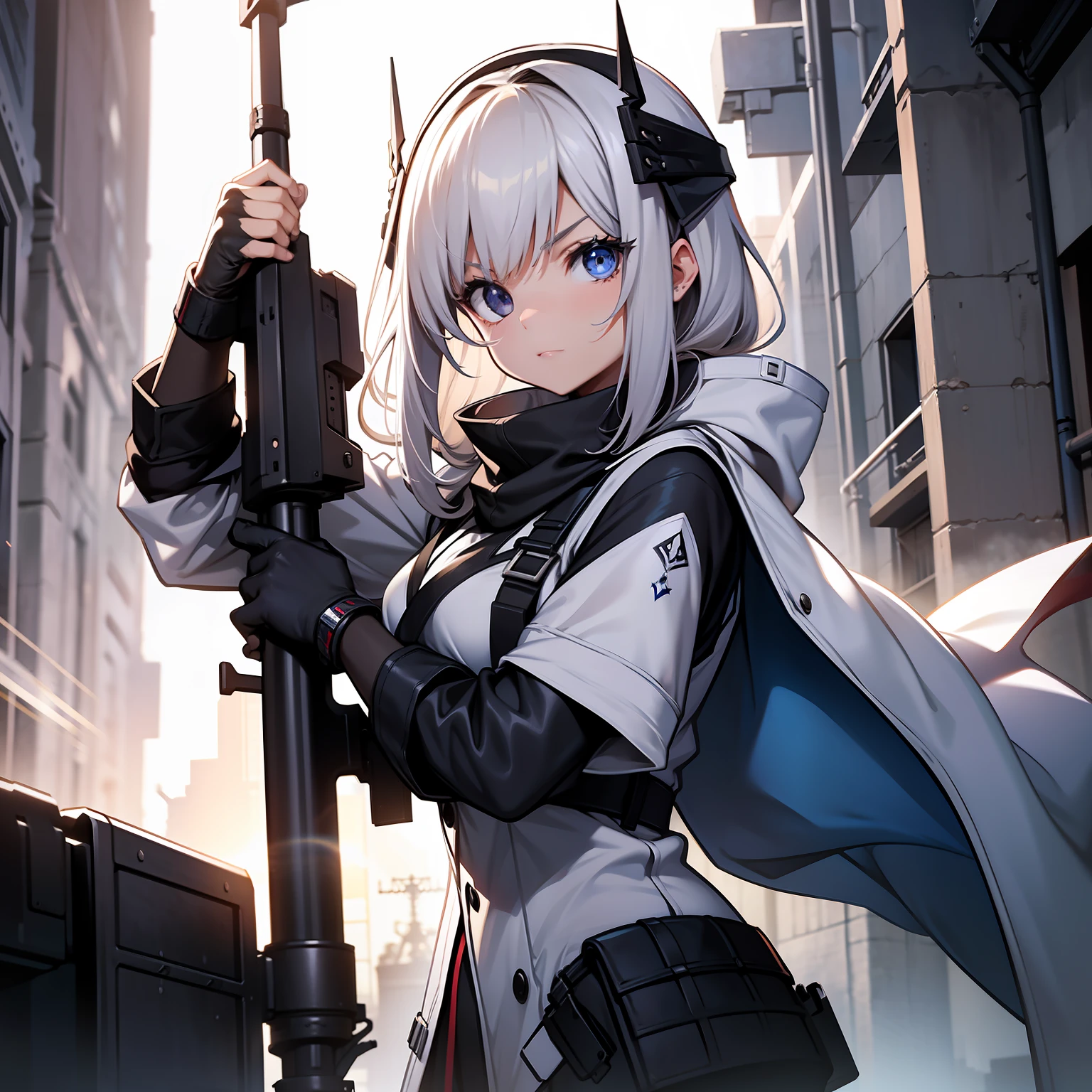 "A petite and adorable girl wielding an enormous weapon with grace and ease."