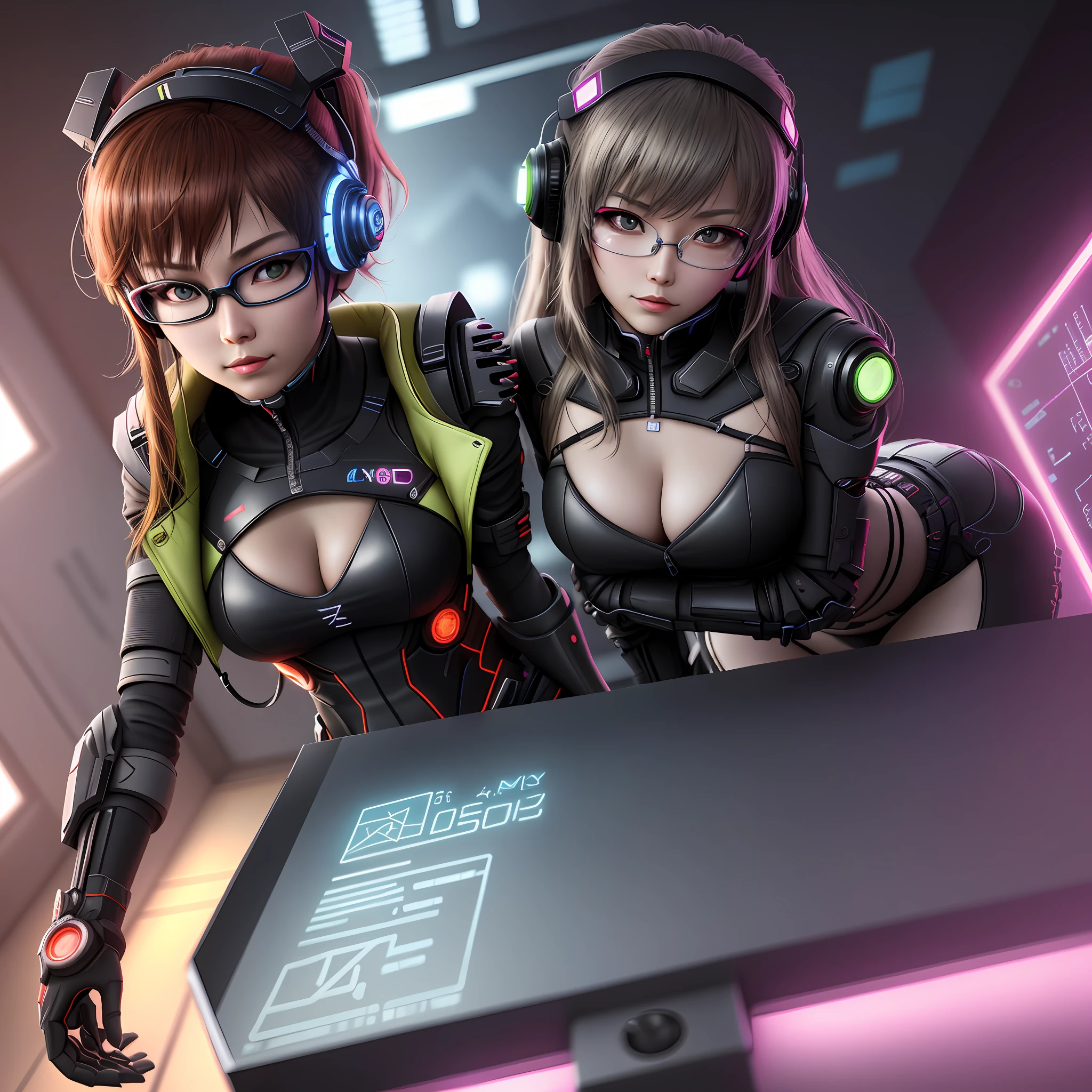 quadratic element,Raised sexy,The kinky is exposed,cyber punk perssonage,sense of science and technology,mirai,3D background,Solid,photorealestic