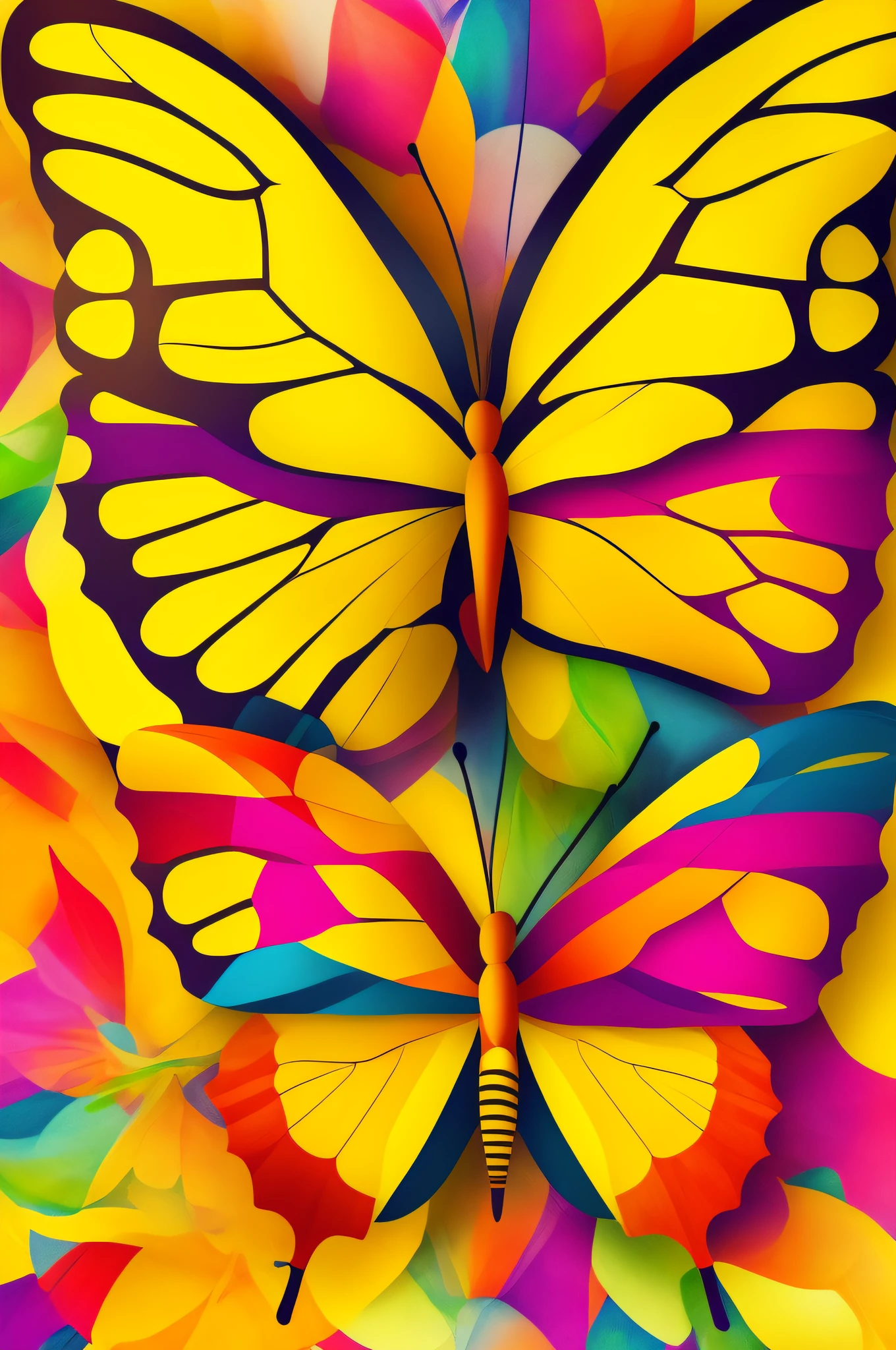 Create a logo with a yellow butterfly with wings formed by different types of papers, as toilet paper, Paperboard and scrapbooking paper. Use bright colors to convey joy and vibrancy.